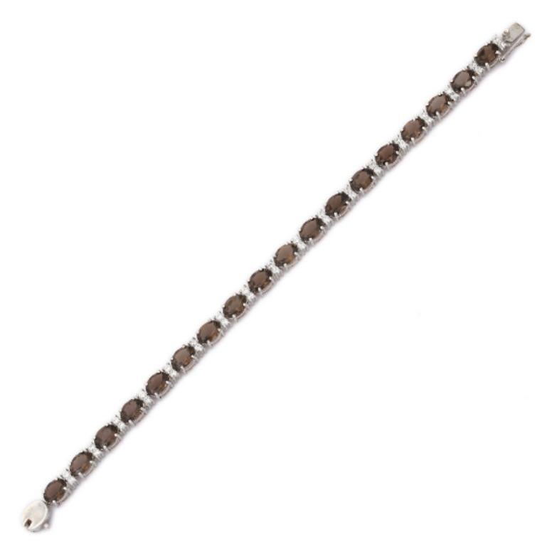 Women's Unique 15.70 Carat Smoky Topaz and CZ Bracelet in 925 Silver Jewelry for Mom For Sale