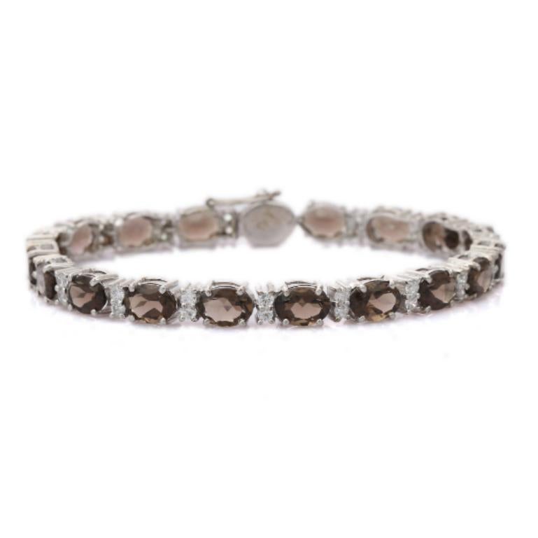 Unique 15.70 Carat Smoky Topaz and CZ Bracelet in 925 Sterling Silver For Sale 1