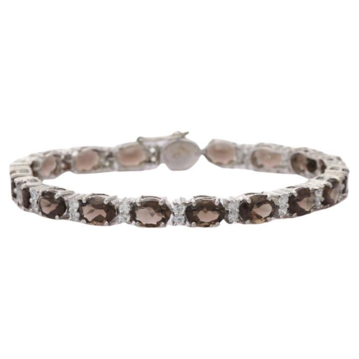 Unique 15.70 Carat Smoky Topaz and CZ Bracelet in 925 Sterling Silver For Sale