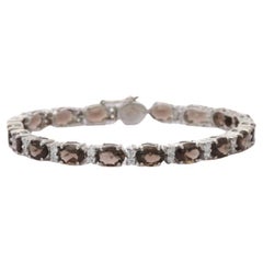 Unique 15.70 Carat Smoky Topaz and CZ Bracelet in 925 Sterling Silver