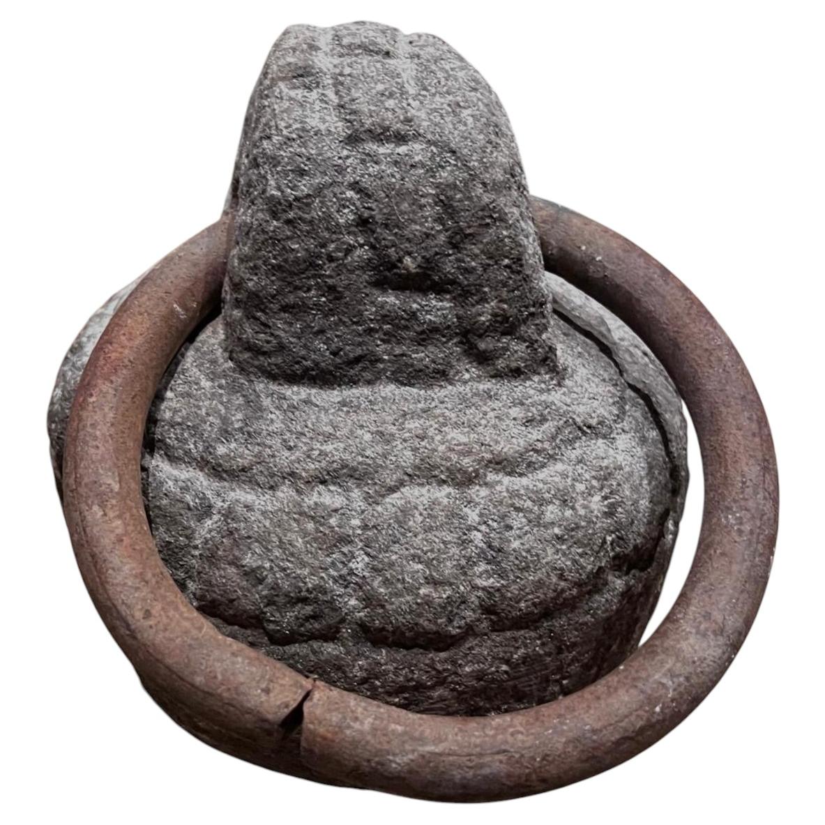 Unique 15th Century French Medieval Granite Castle Door Stop with Iron Ring