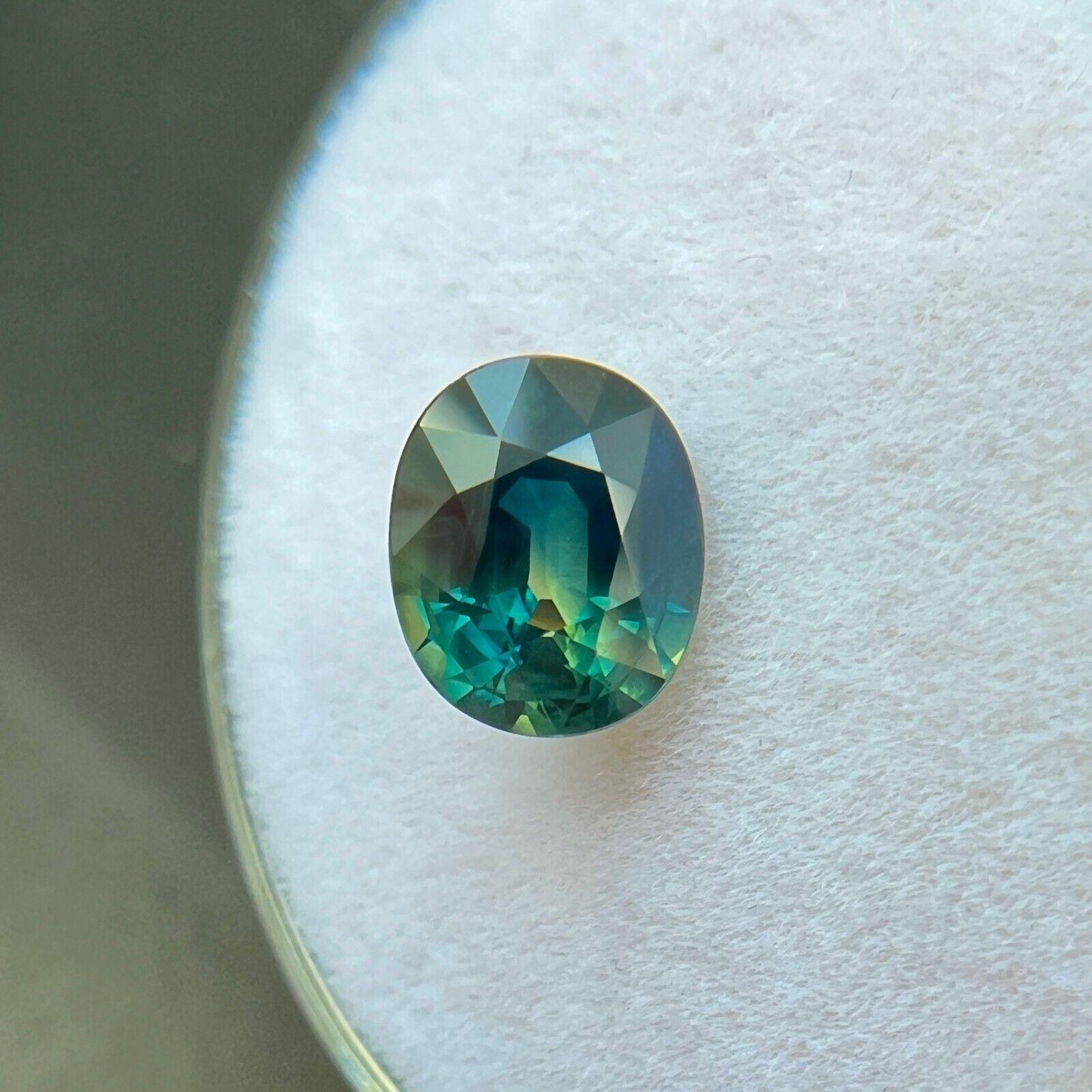 Unique 1.63ct Natural Blue Green Parti Colour Sapphire Oval Cut Rare 7.2x6mm VS In New Condition For Sale In Birmingham, GB