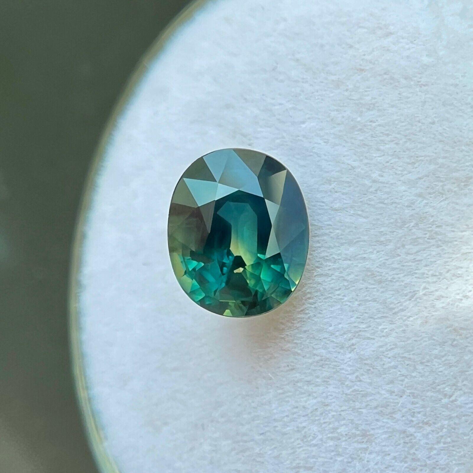 Women's or Men's Unique 1.63ct Natural Blue Green Parti Colour Sapphire Oval Cut Rare 7.2x6mm VS For Sale