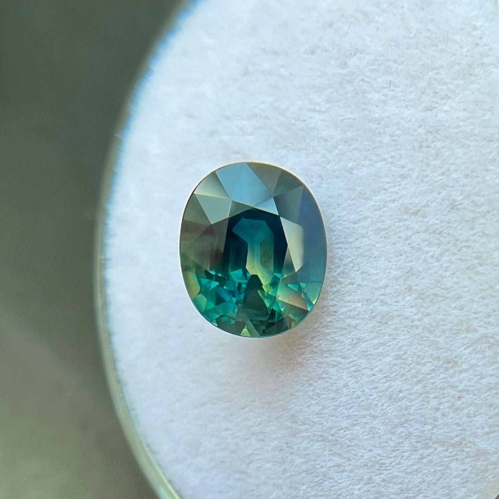 Unique 1.63ct Natural Blue Green Parti Colour Sapphire Oval Cut Rare 7.2x6mm VS For Sale 1