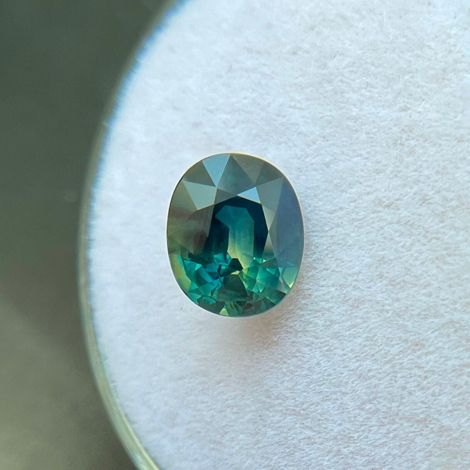 Unique 1.63ct Natural Blue Green Parti Colour Sapphire Oval Cut Rare 7.2x6mm VS For Sale 2