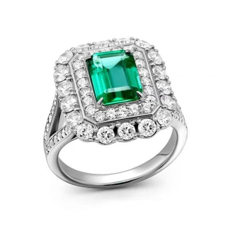 Taglio rotondo Smeraldo unico da 1.68 carati  Anello con diamante in oro bianco 14k  per Lei in vendita
