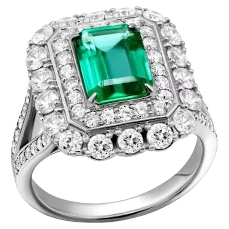Green Emerald White Diamond White Gold Modern Ring For Sale at 1stDibs