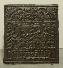 Plaque de cheminée ancienne unique du 16ème siècle, fête biblique du vin