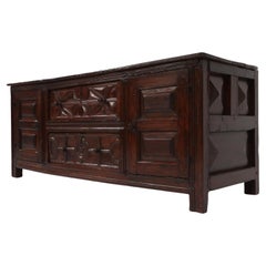 Antique Unique 16th century French geometric sideboard in oak 