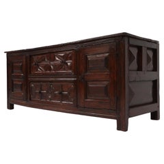 Unique 16th century French geometric sideboard in oak 