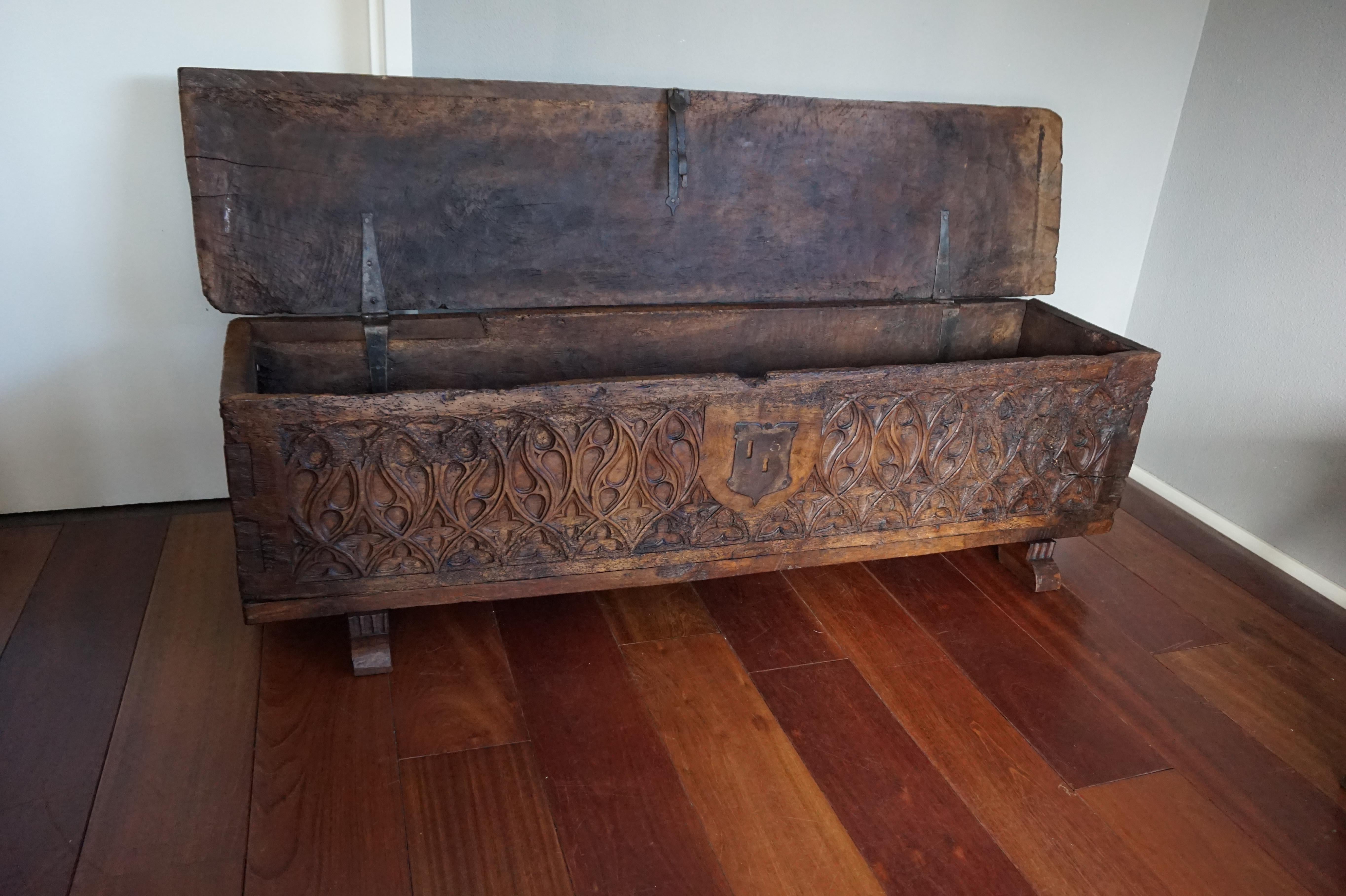 Unique 16th Century, Hand Carved French Gothic Revival Nutwood Blanket Chest 5