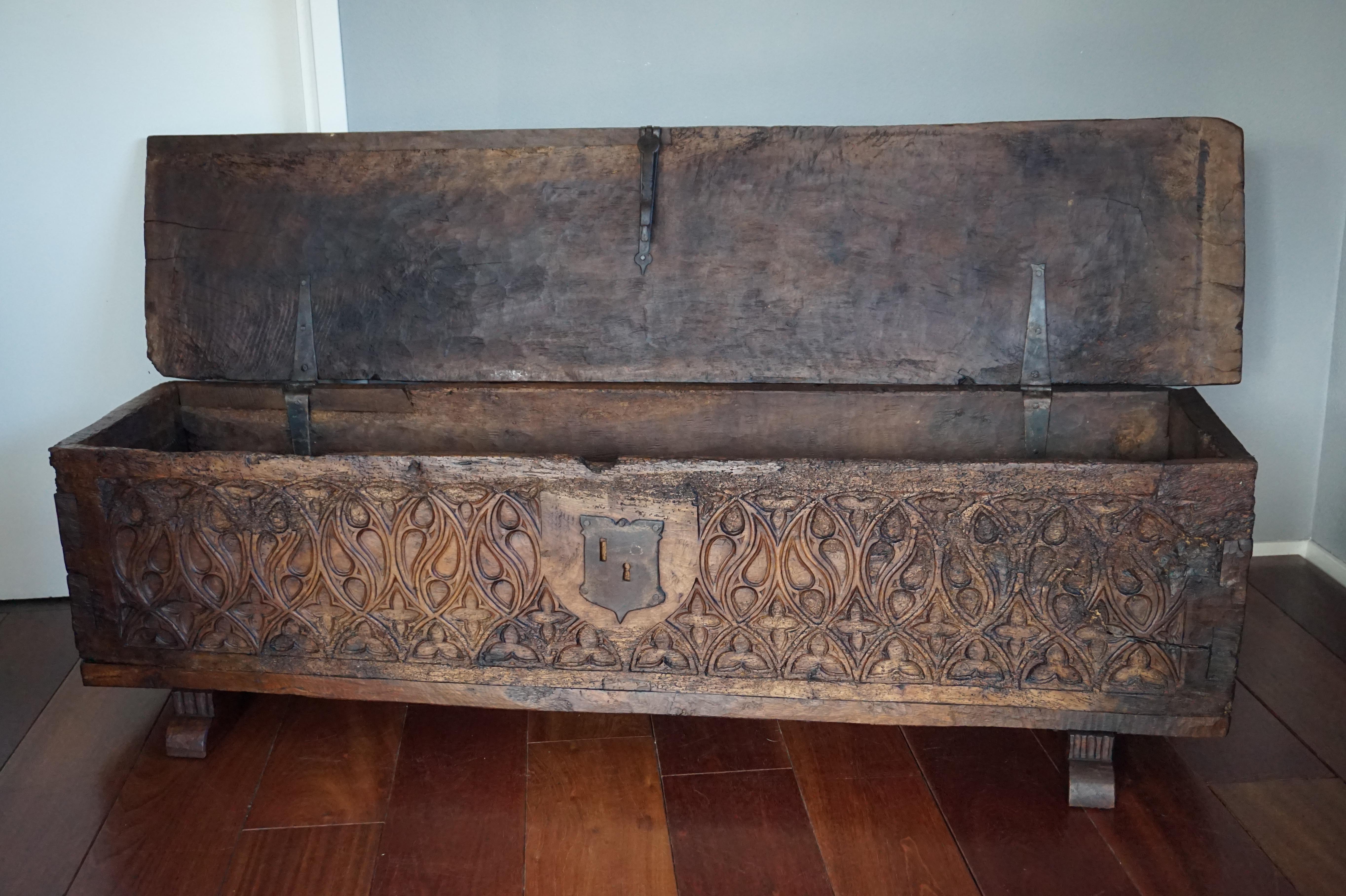Unique 16th Century, Hand Carved French Gothic Revival Nutwood Blanket Chest 8