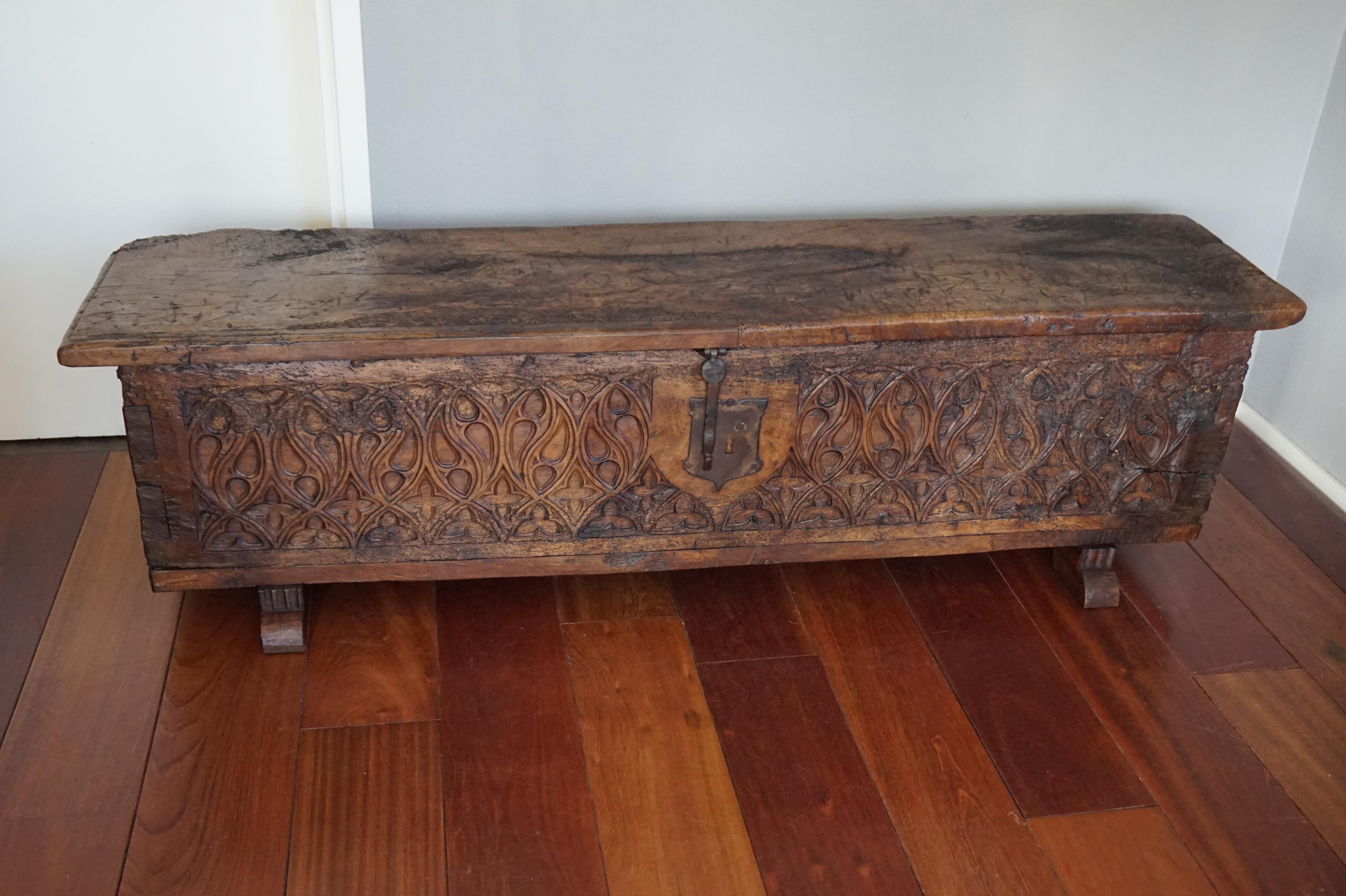 Unique 16th Century, Hand Carved French Gothic Revival Nutwood Blanket Chest 10