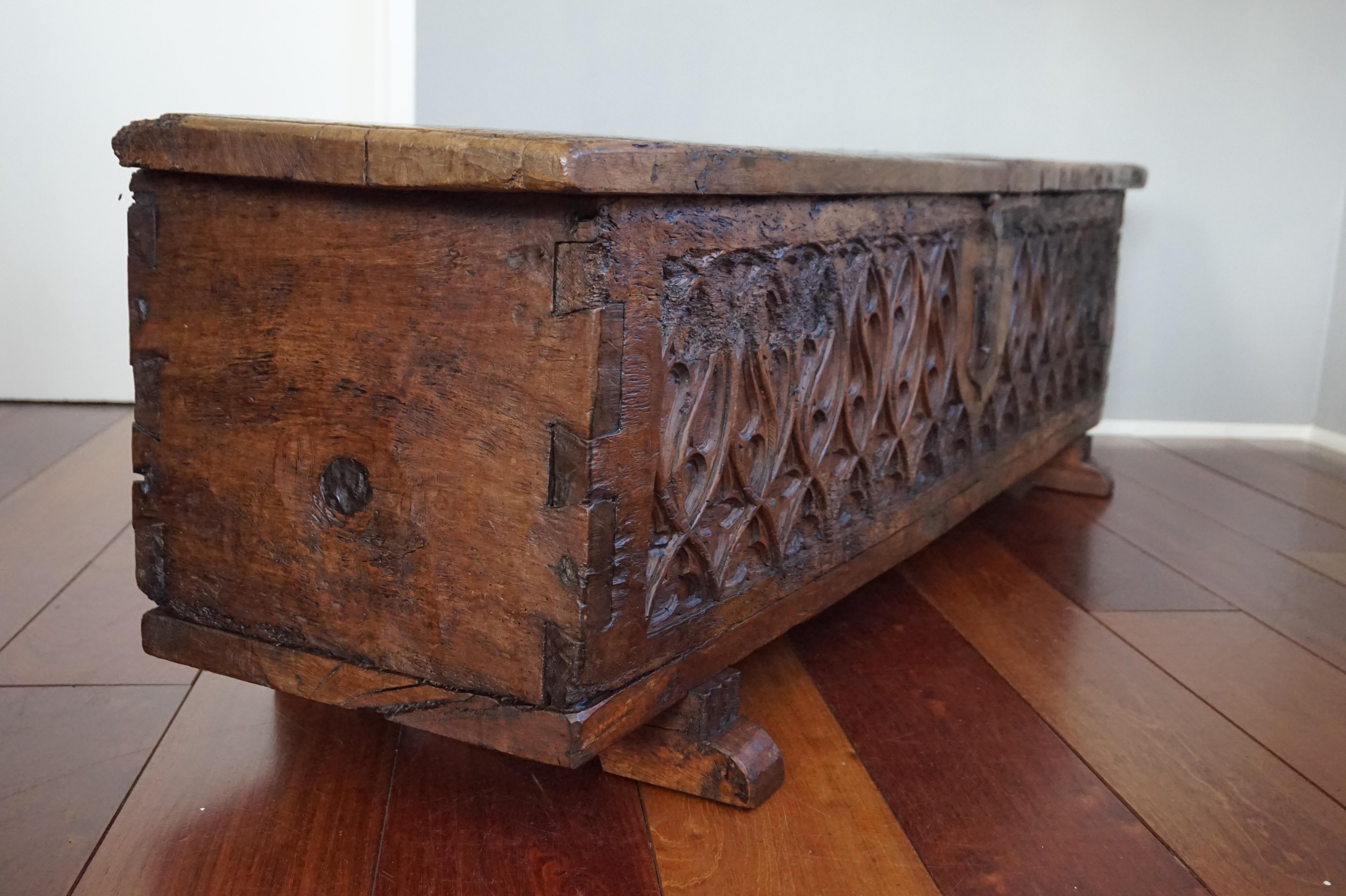Unique 16th Century, Hand Carved French Gothic Revival Nutwood Blanket Chest 11