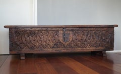 Unique 16th Century, Hand Carved French Gothic Revival Nutwood Blanket Chest