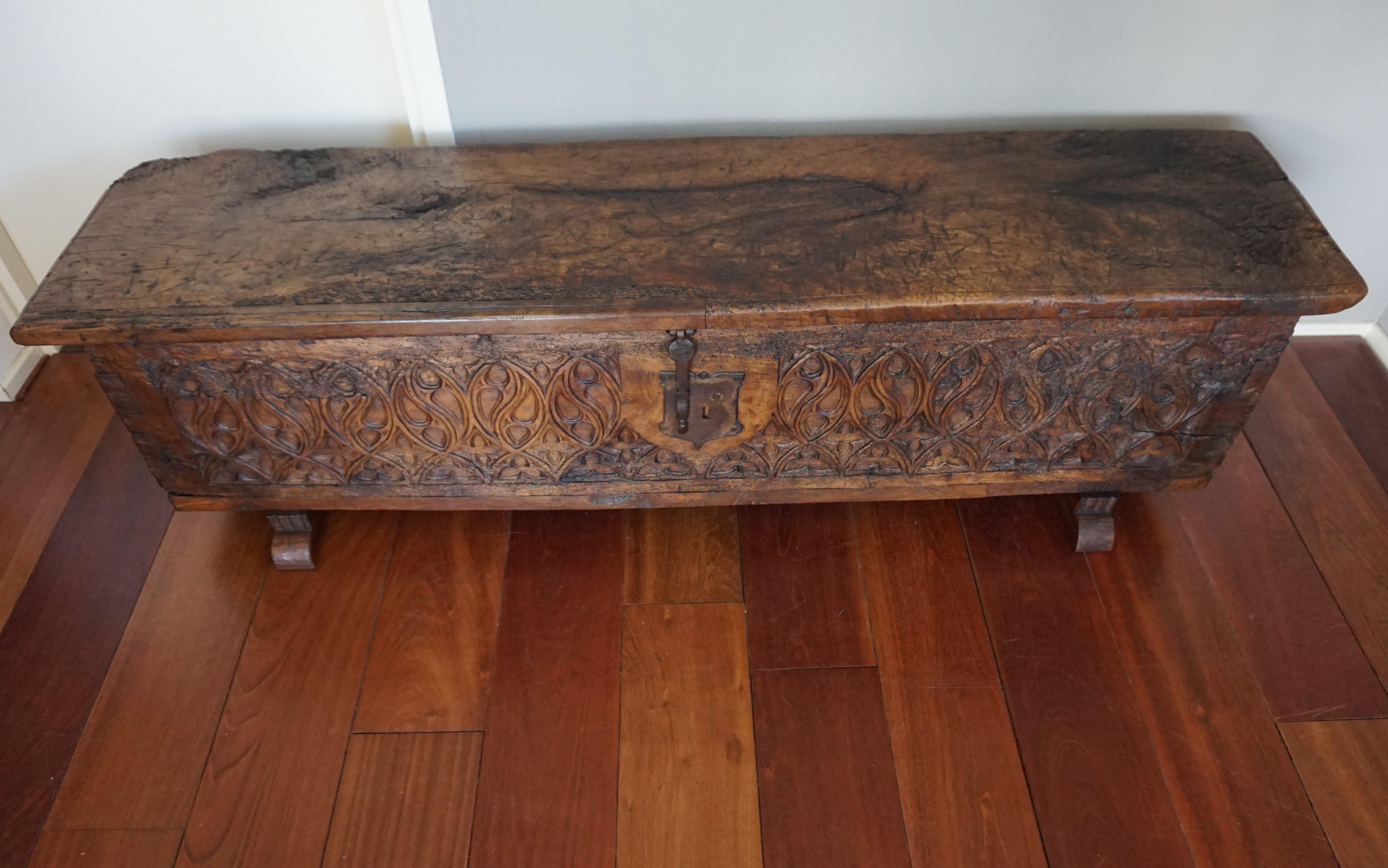 18th Century and Earlier Unique 16th Century, Hand Carved French Gothic Revival Nutwood Blanket Chest