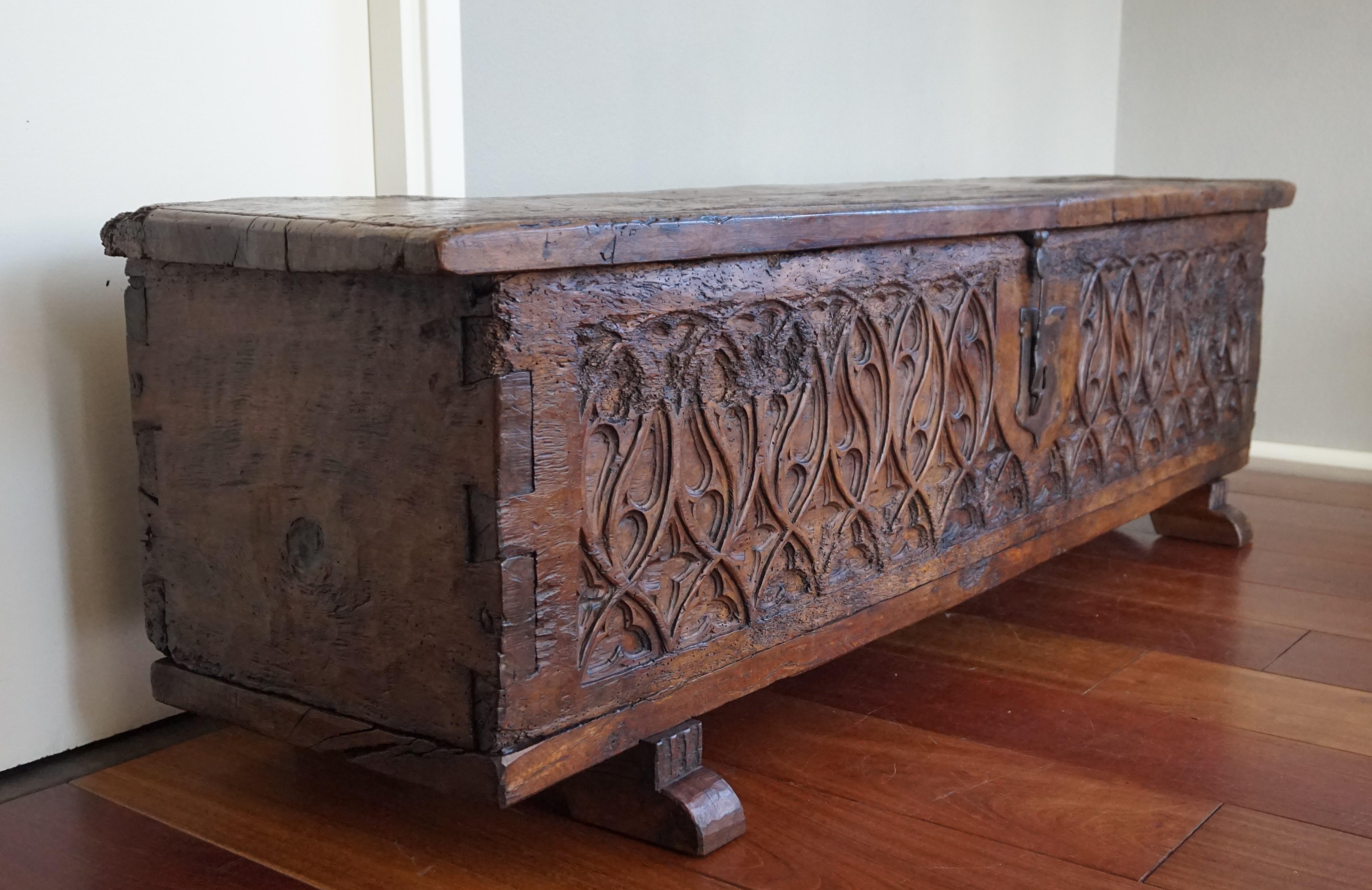 Unique 16th Century, Hand Carved French Gothic Revival Nutwood Blanket Chest 1