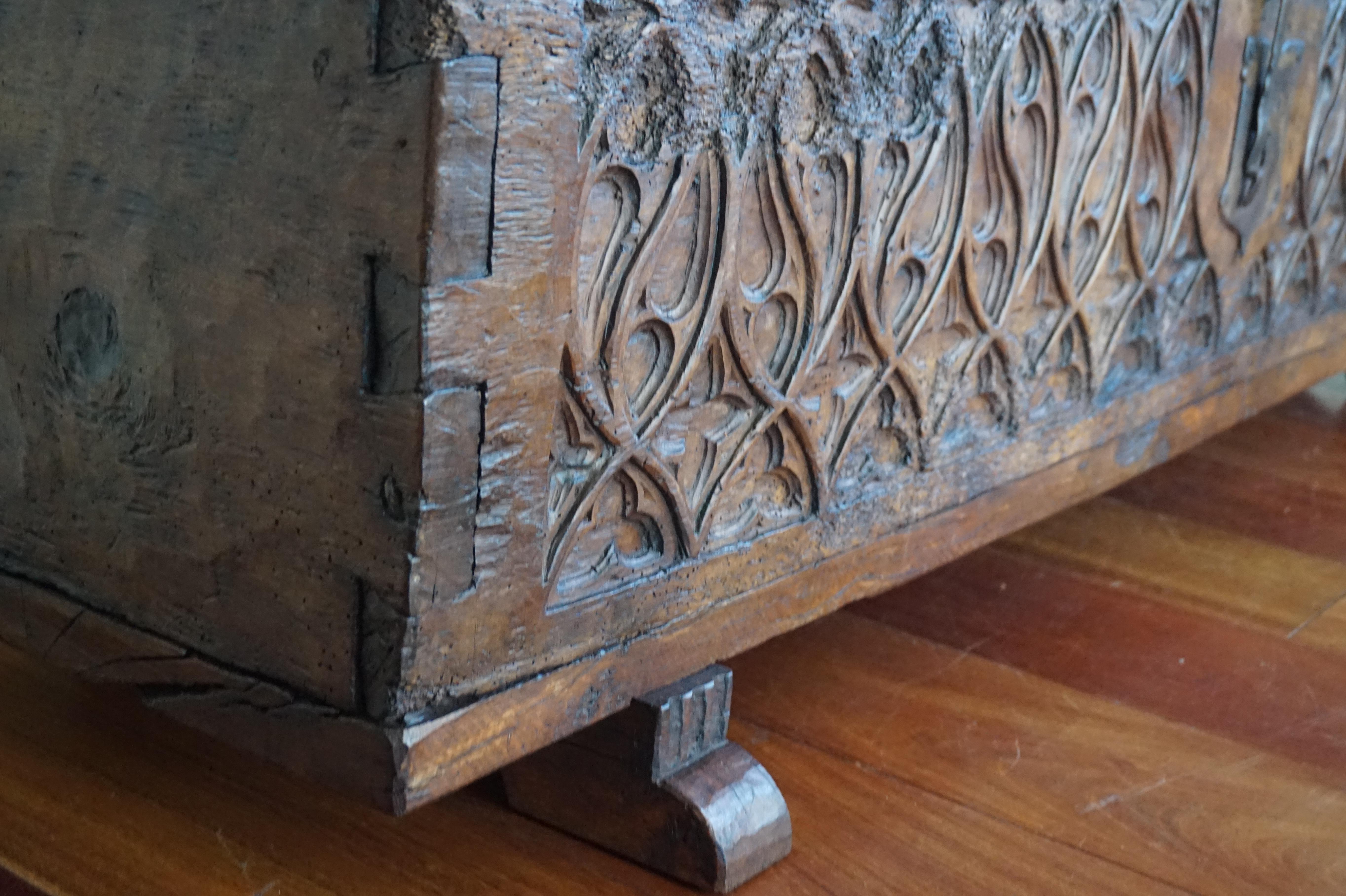 Unique 16th Century, Hand Carved French Gothic Revival Nutwood Blanket Chest 2