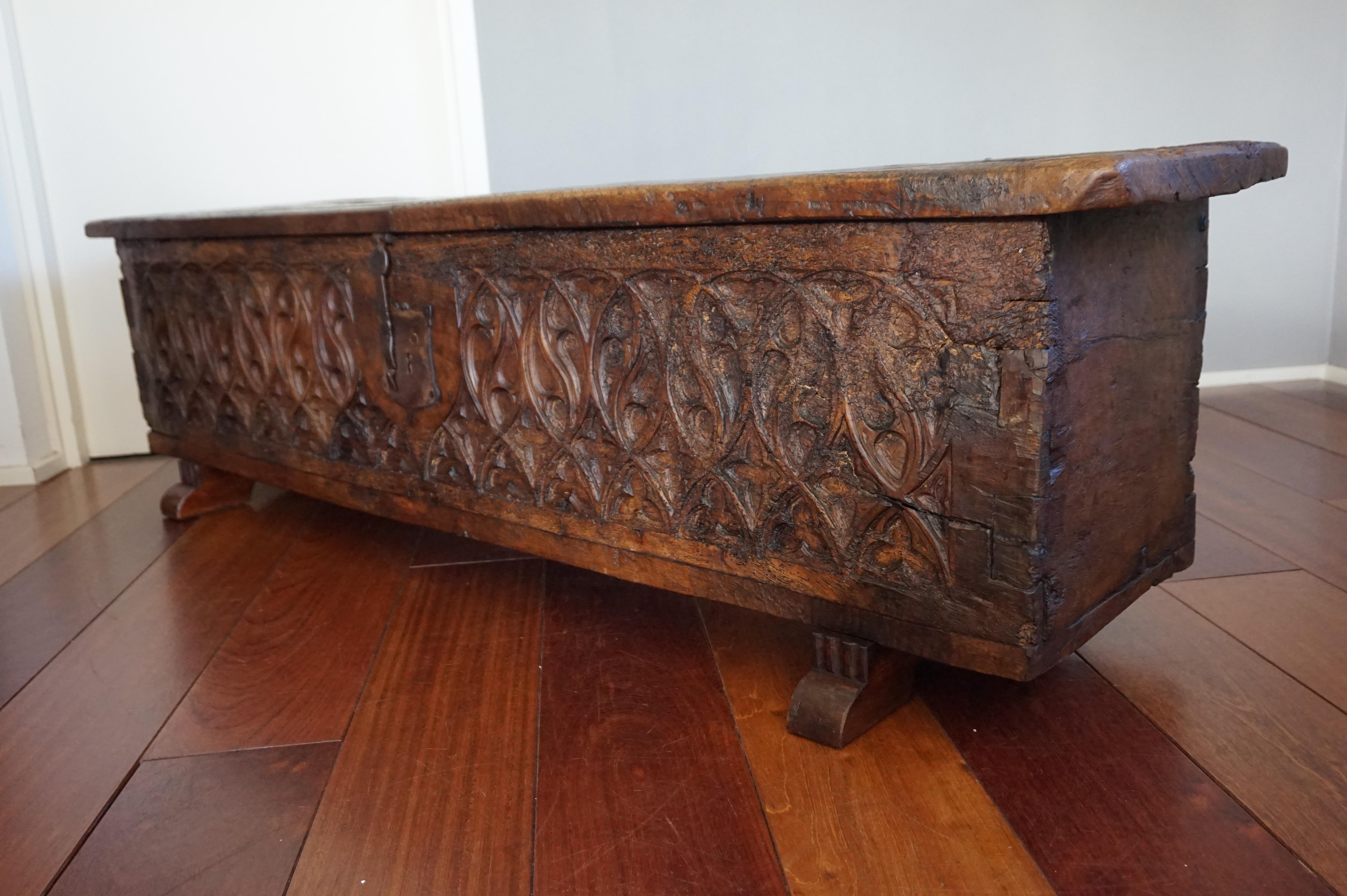 Unique 16th Century, Hand Carved French Gothic Revival Nutwood Blanket Chest 3