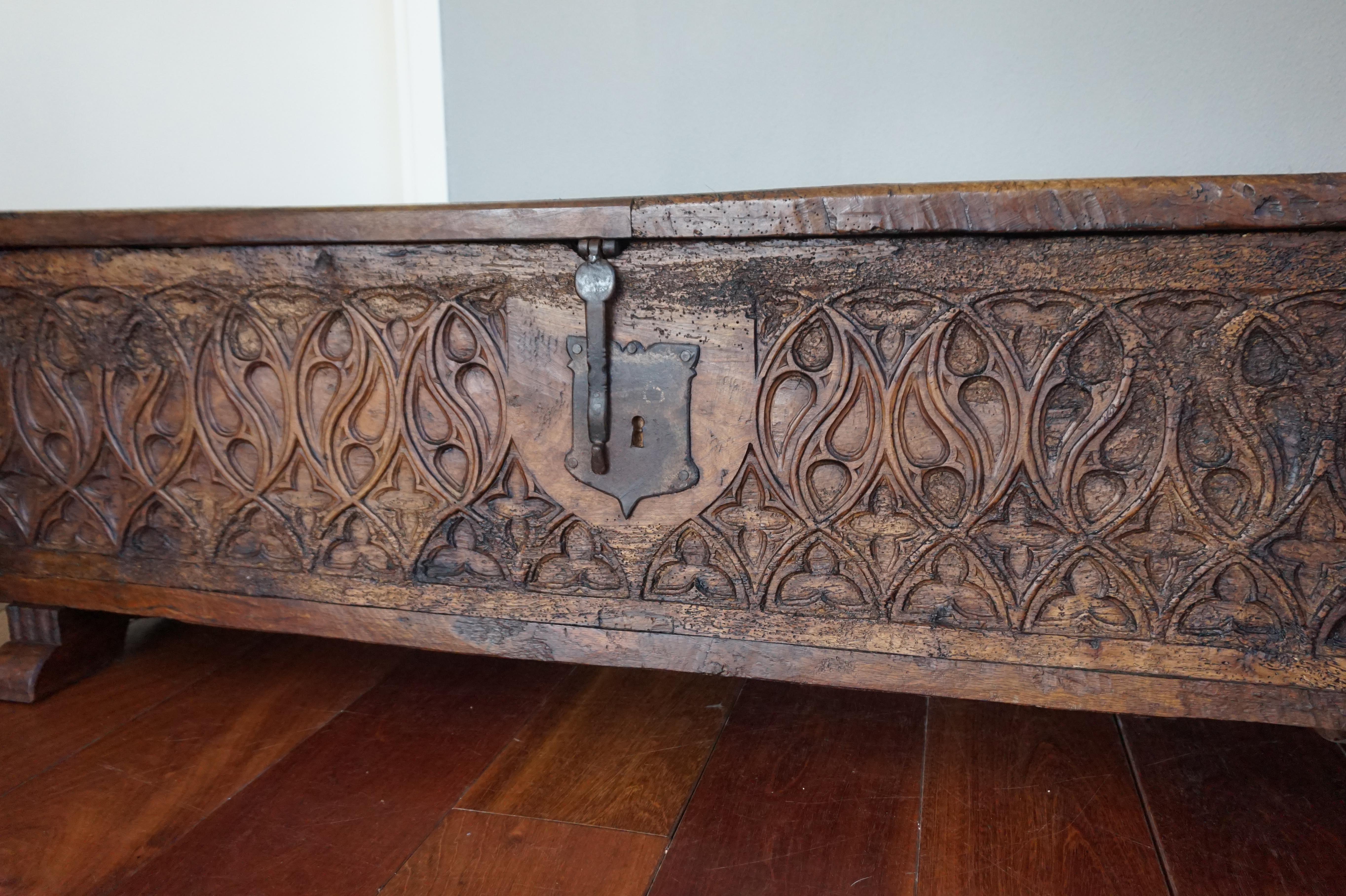 Unique 16th Century, Hand Carved French Gothic Revival Nutwood Blanket Chest 4