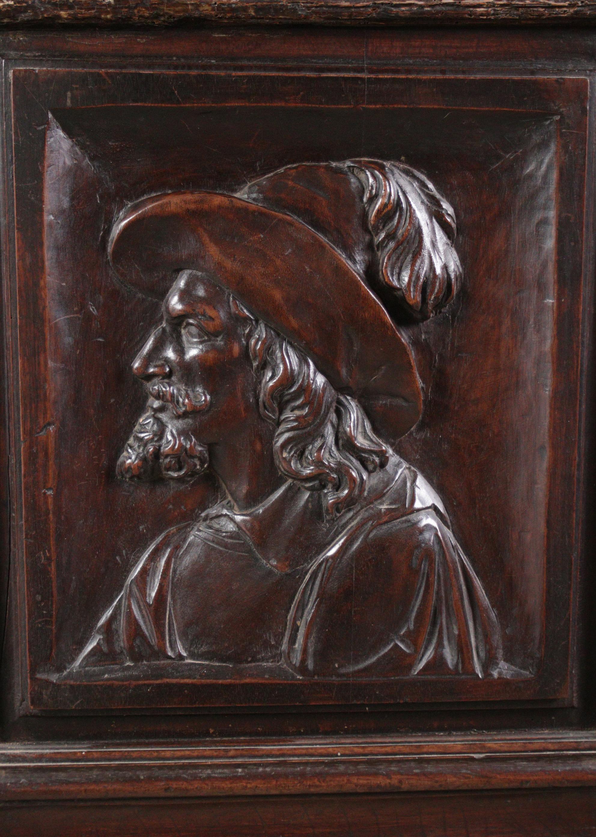 Renaissance Unique 17th Century Cabinet Portrait and Scallop For Sale