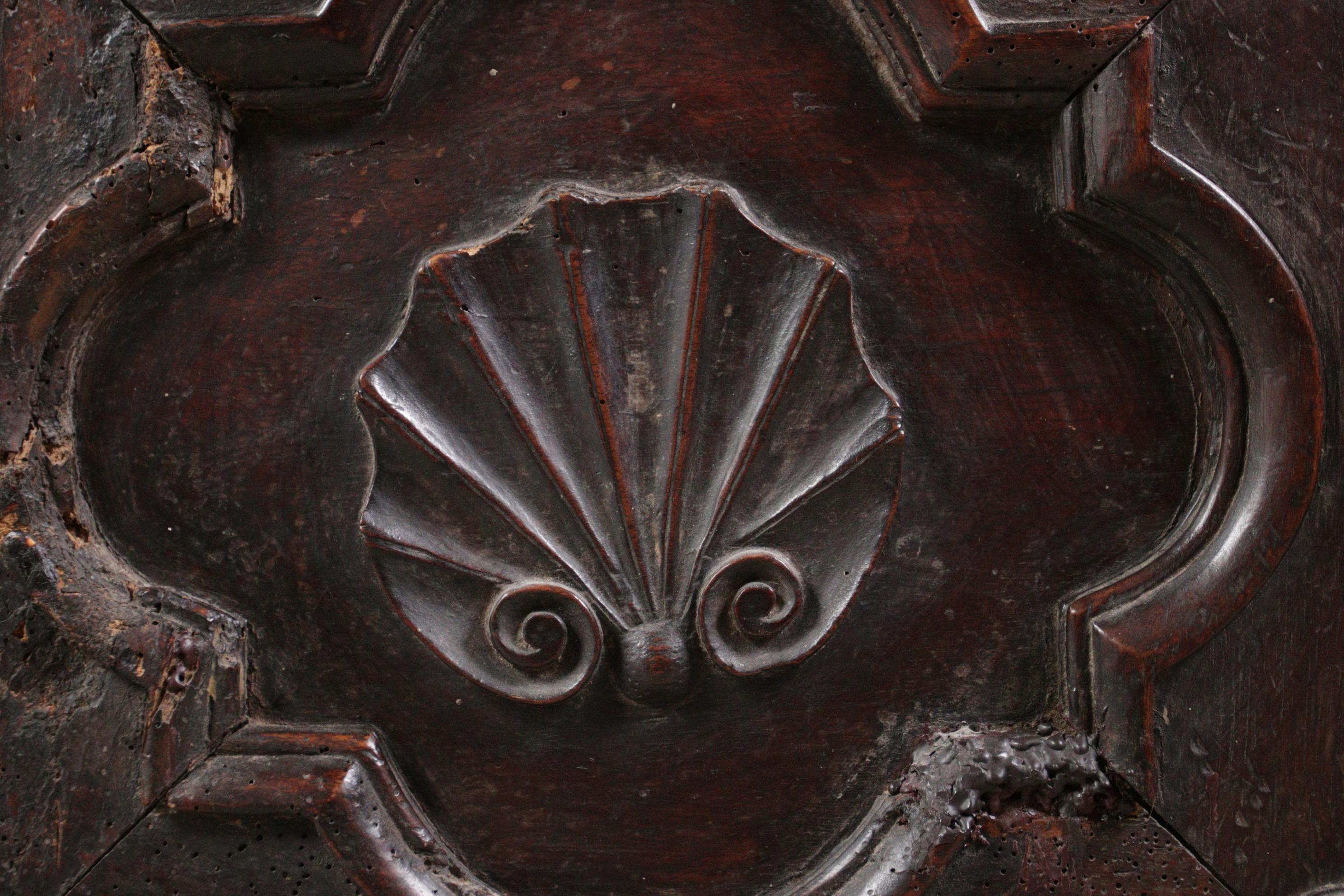 Hand-Carved Unique 17th Century Cabinet Portrait and Scallop For Sale
