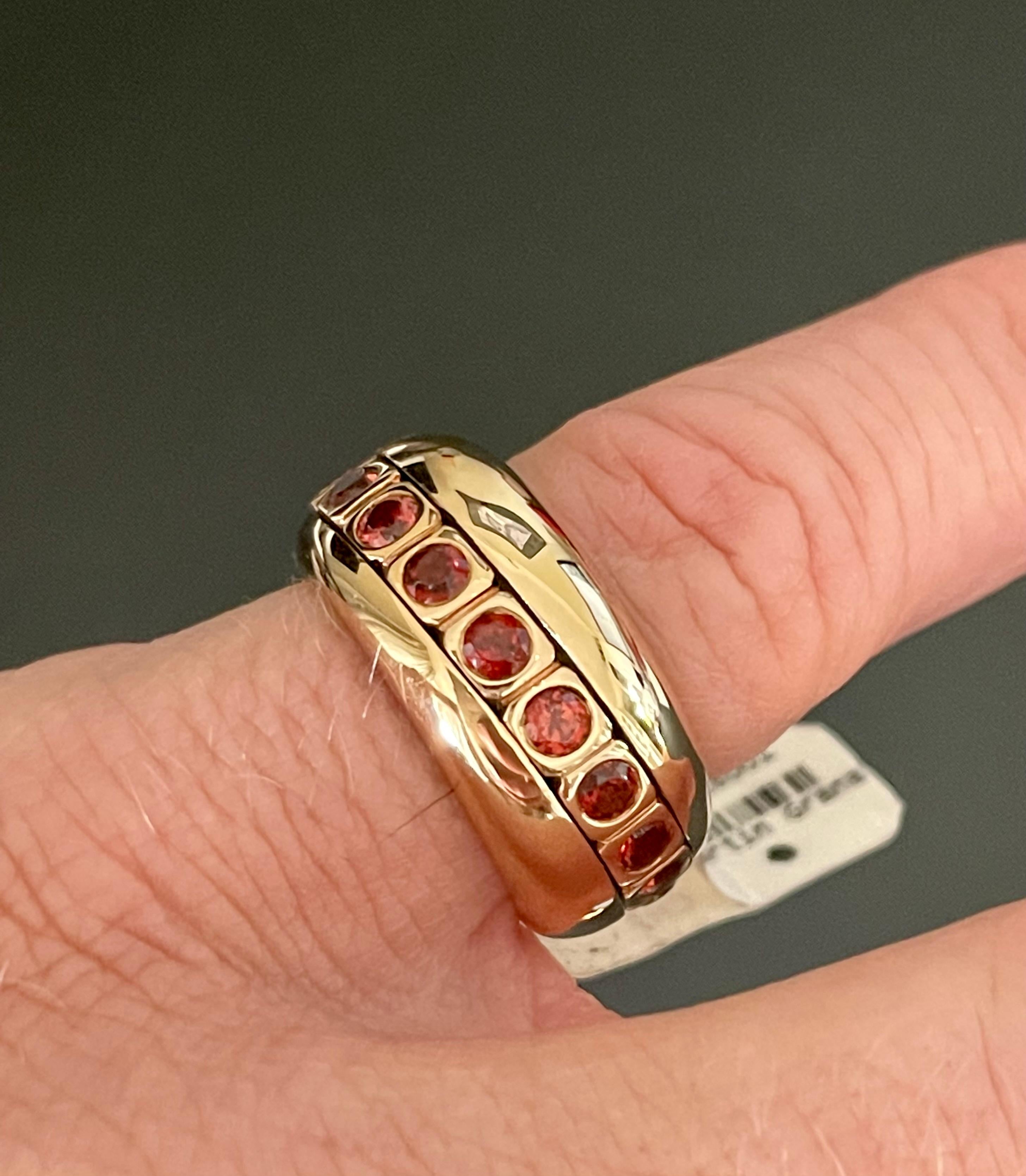 Modern Unique 18 K Rose Gold Band Ring with Mandarin Garnets For Sale