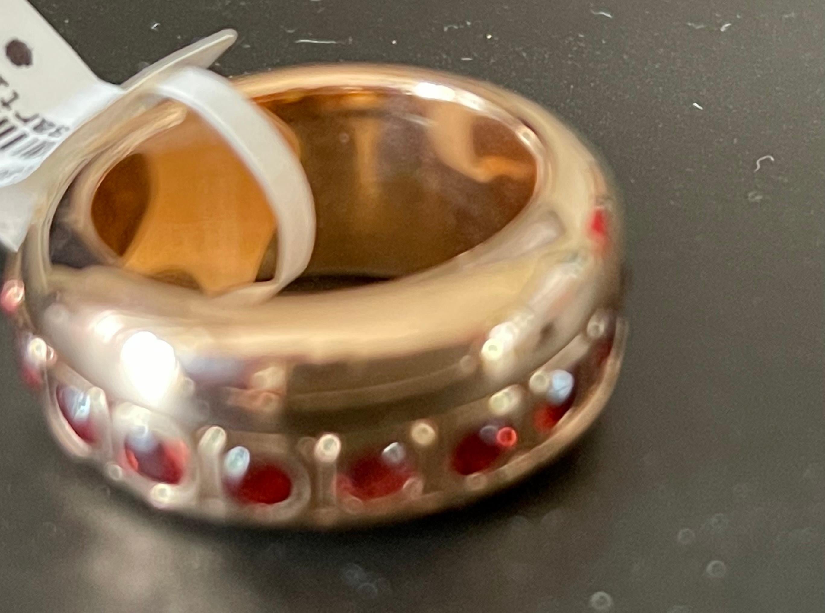 Women's or Men's Unique 18 K Rose Gold Band Ring with Mandarin Garnets For Sale