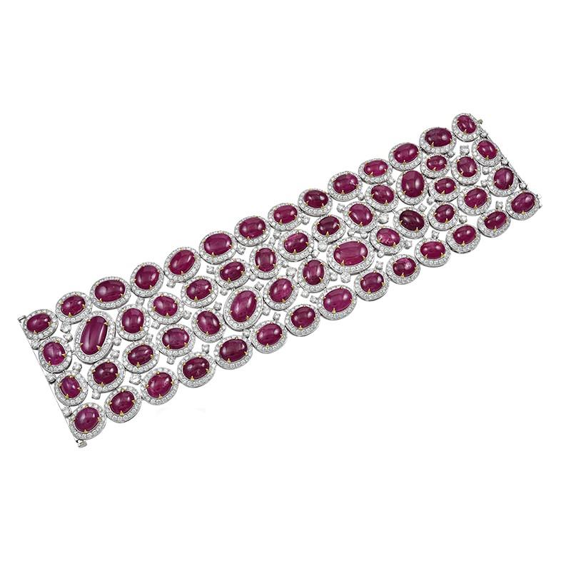 Round Cut Sophia D. 153.47 Carat Cabernet Ruby and Diamond Bracelet in White Gold For Sale