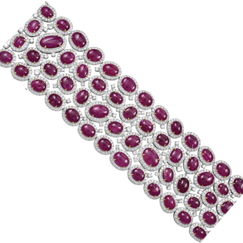 Sophia D. 153.47 Carat Cabernet Ruby and Diamond Bracelet in White Gold In New Condition For Sale In New York, NY