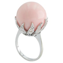 Unique 18 Karat White Gold Angel Skin Coral and Diamond Ring