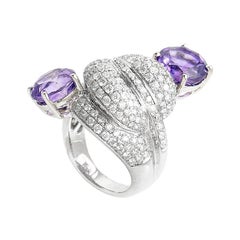 Unique 18 Karat White Gold Diamond and Amethyst Ring
