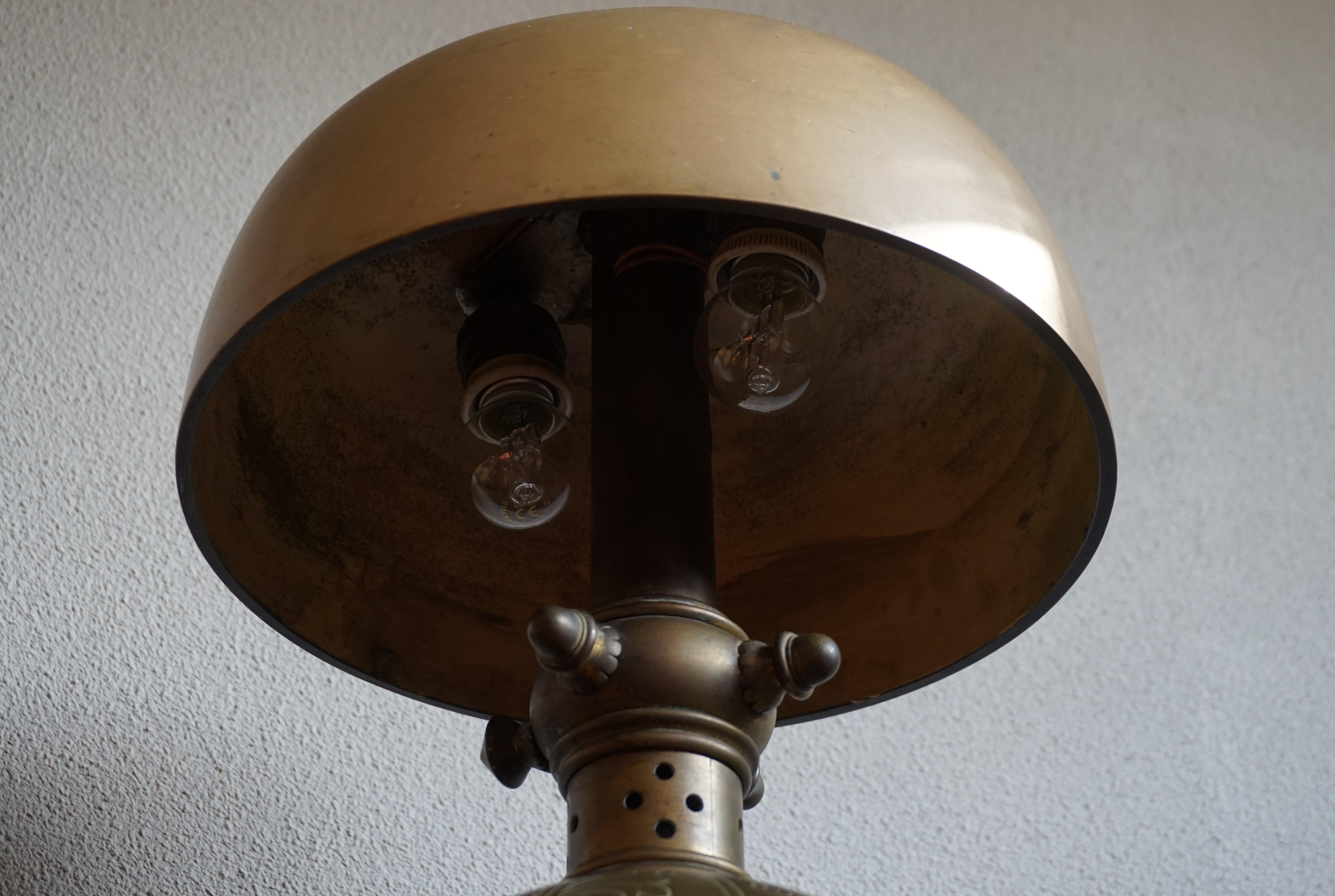 Unique 1800s Gothic Revival Bronze Church Altar Gong Also Usable as Table Lamp 1