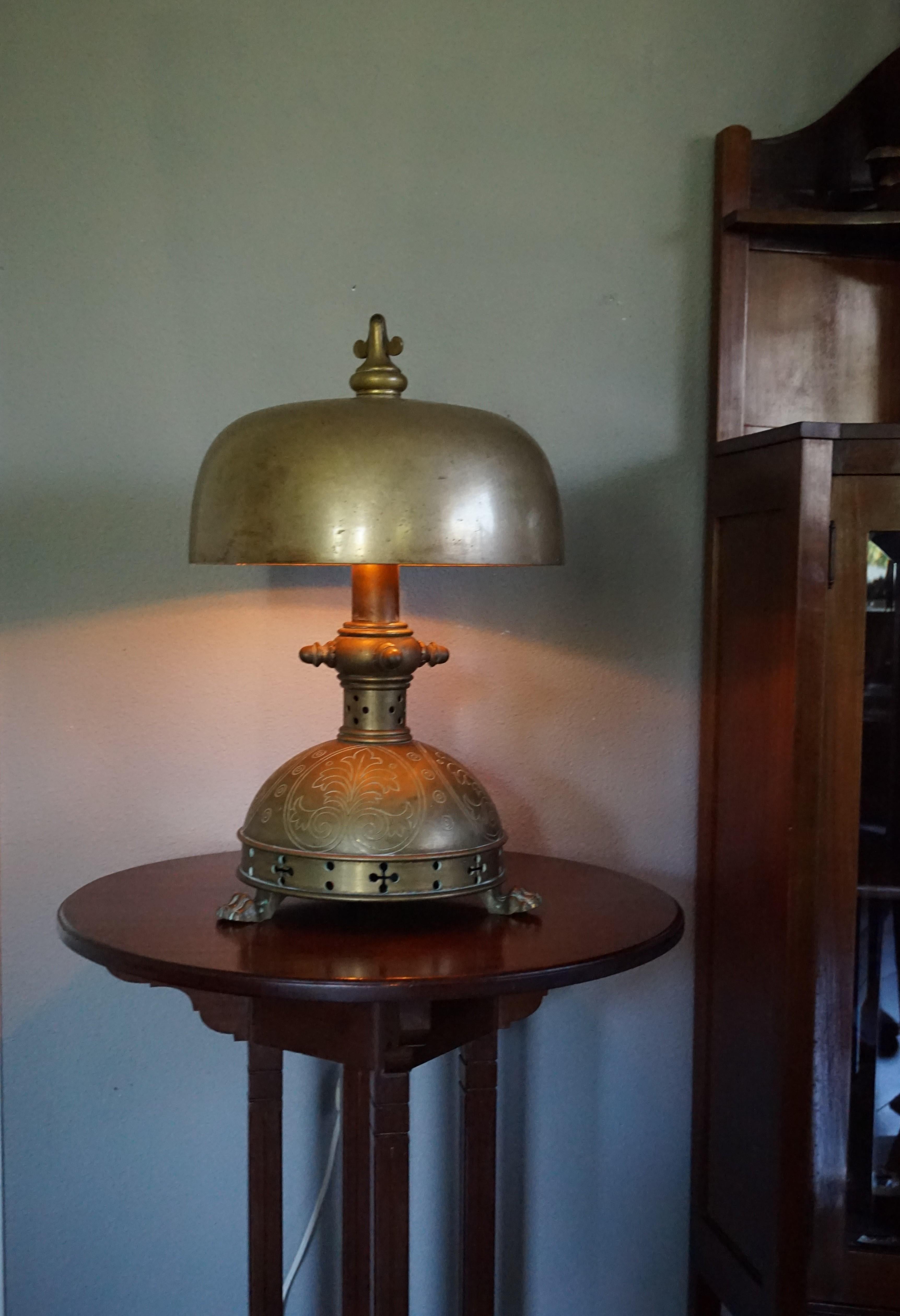Unique 1800s Gothic Revival Bronze Church Altar Gong Also Usable as Table Lamp 2