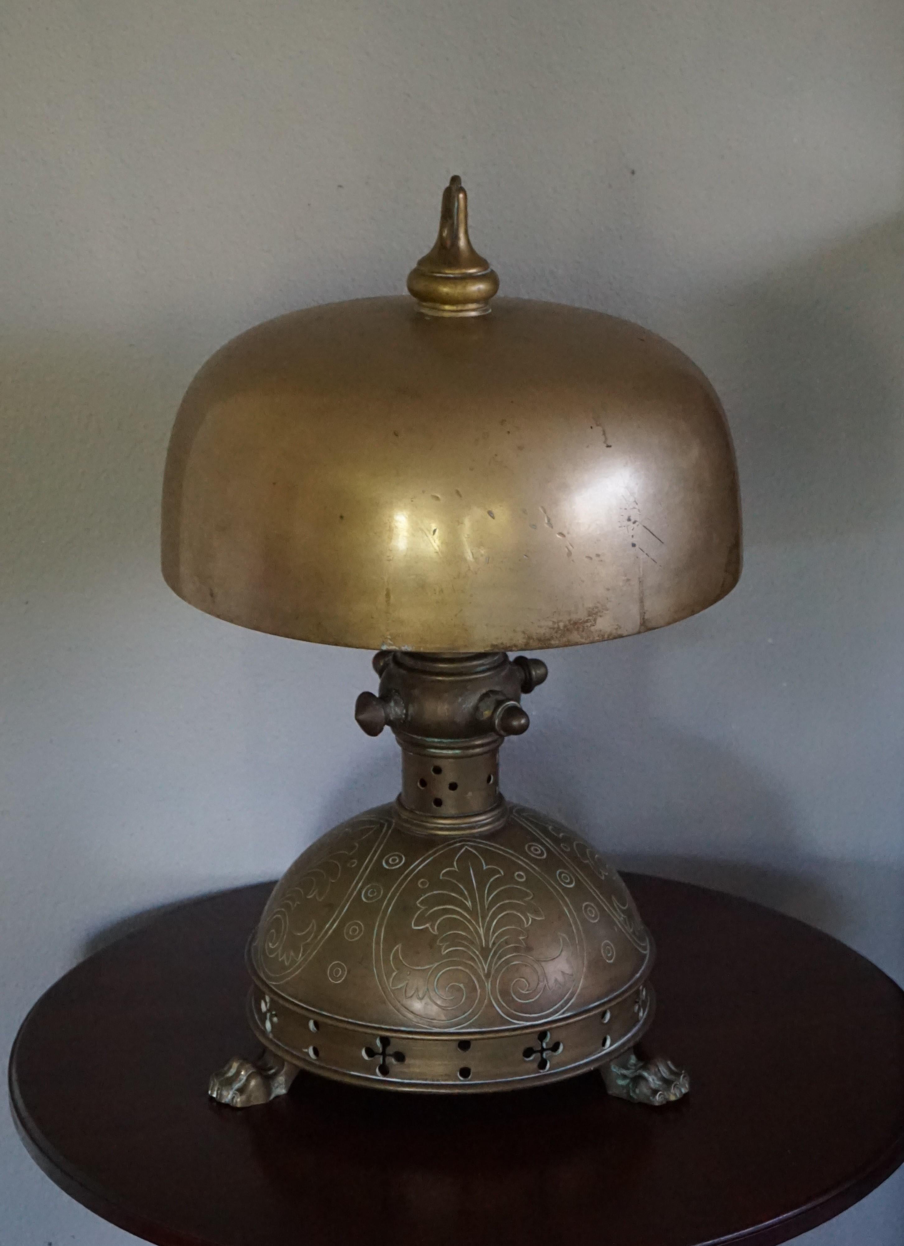 Unique 1800s Gothic Revival Bronze Church Altar Gong Also Usable as Table Lamp 4