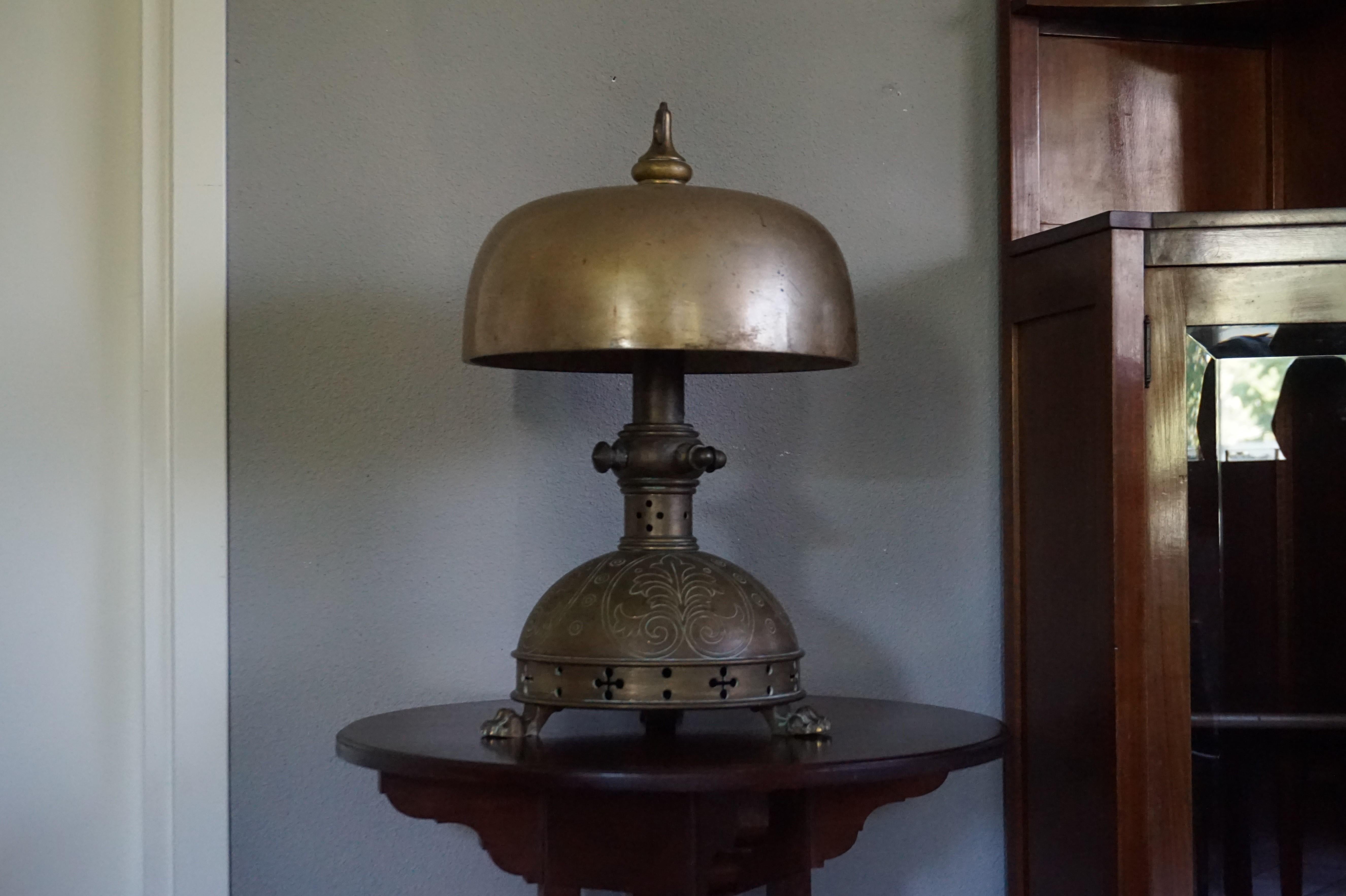 Unique 1800s Gothic Revival Bronze Church Altar Gong Also Usable as Table Lamp 6