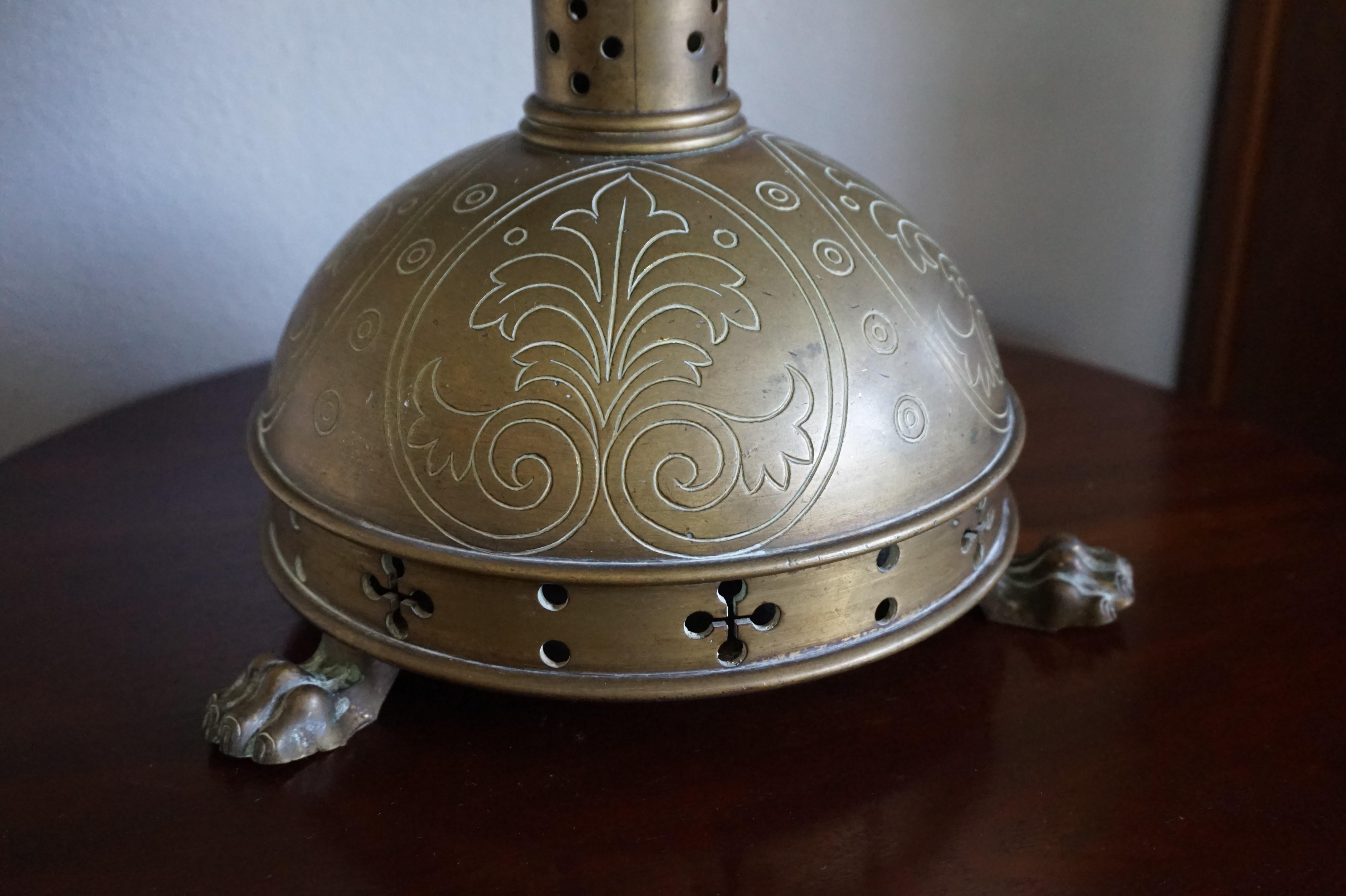 Unique 1800s Gothic Revival Bronze Church Altar Gong Also Usable as Table Lamp 7