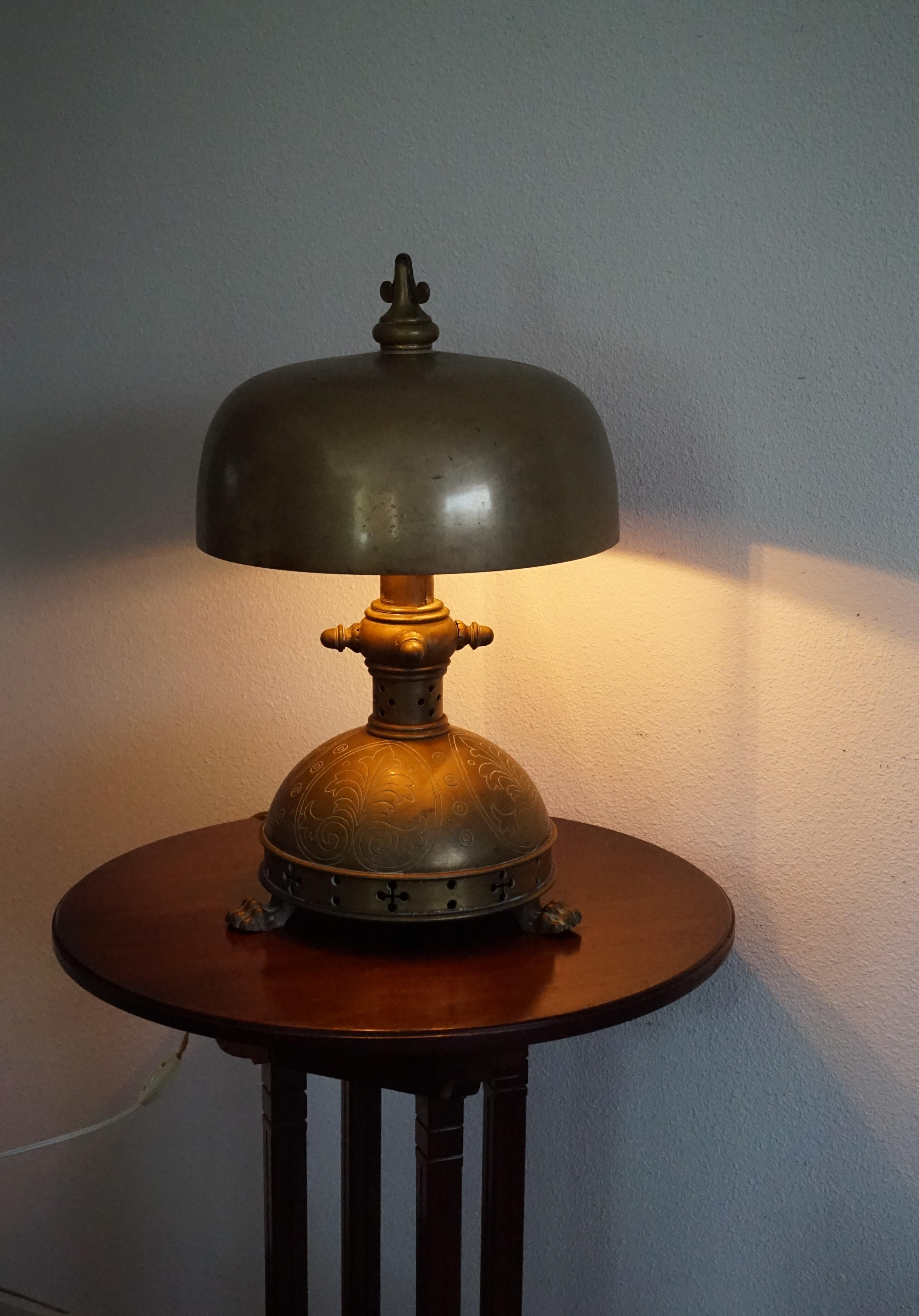Unique 1800s Gothic Revival Bronze Church Altar Gong Also Usable as Table Lamp 8