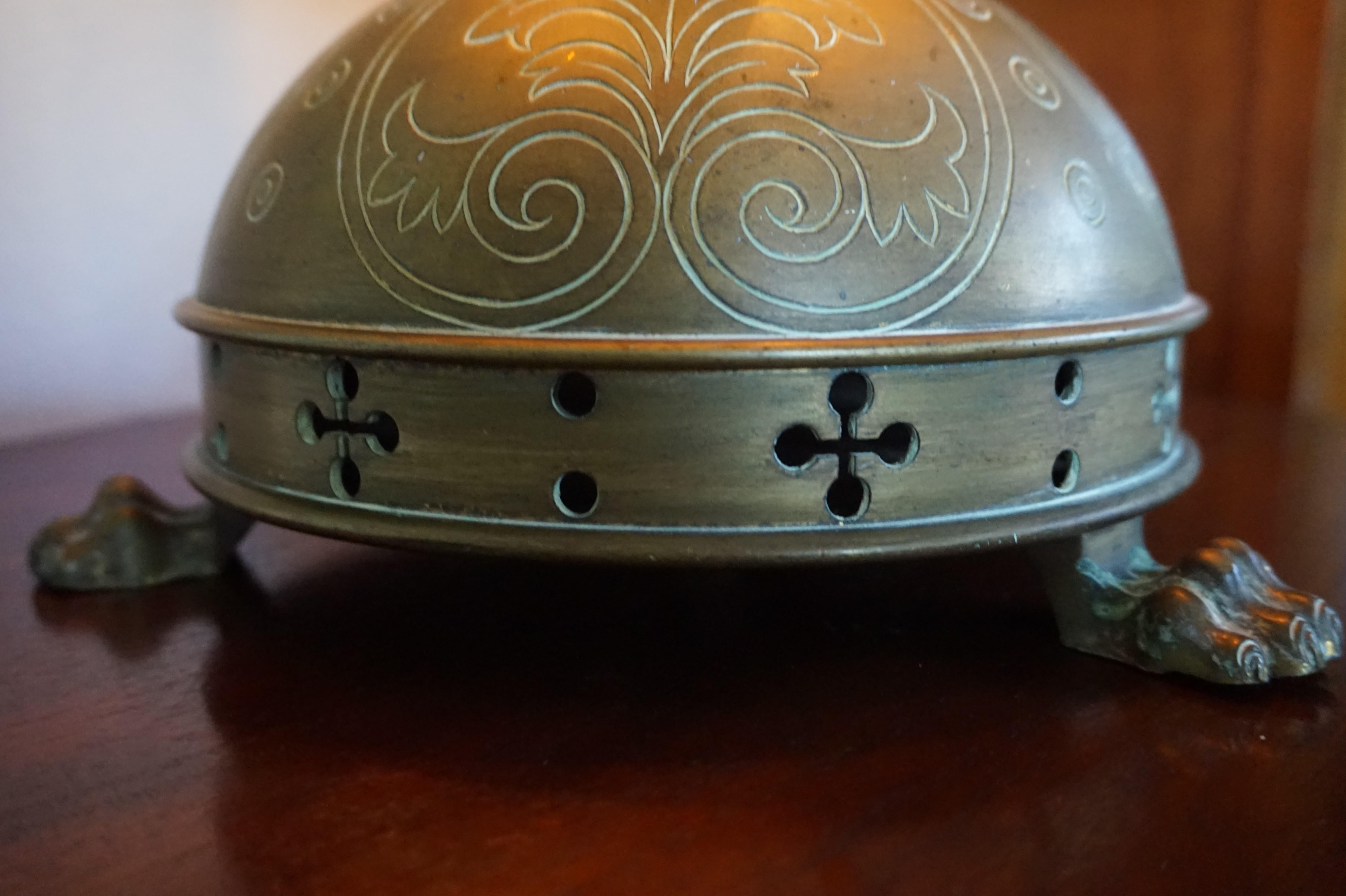 Unique 1800s Gothic Revival Bronze Church Altar Gong Also Usable as Table Lamp 9