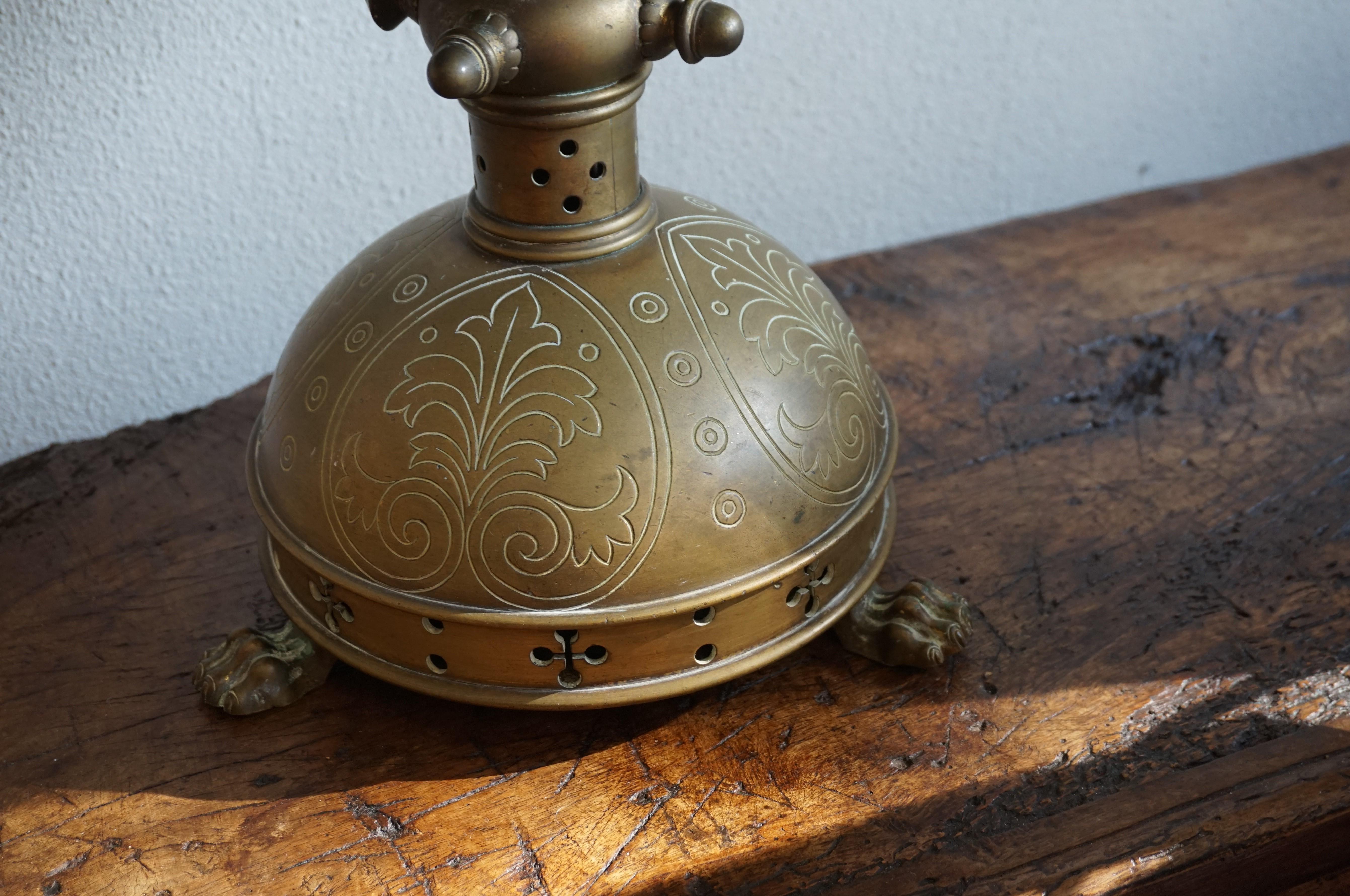 Unique 1800s Gothic Revival Bronze Church Altar Gong Also Usable as Table Lamp 10