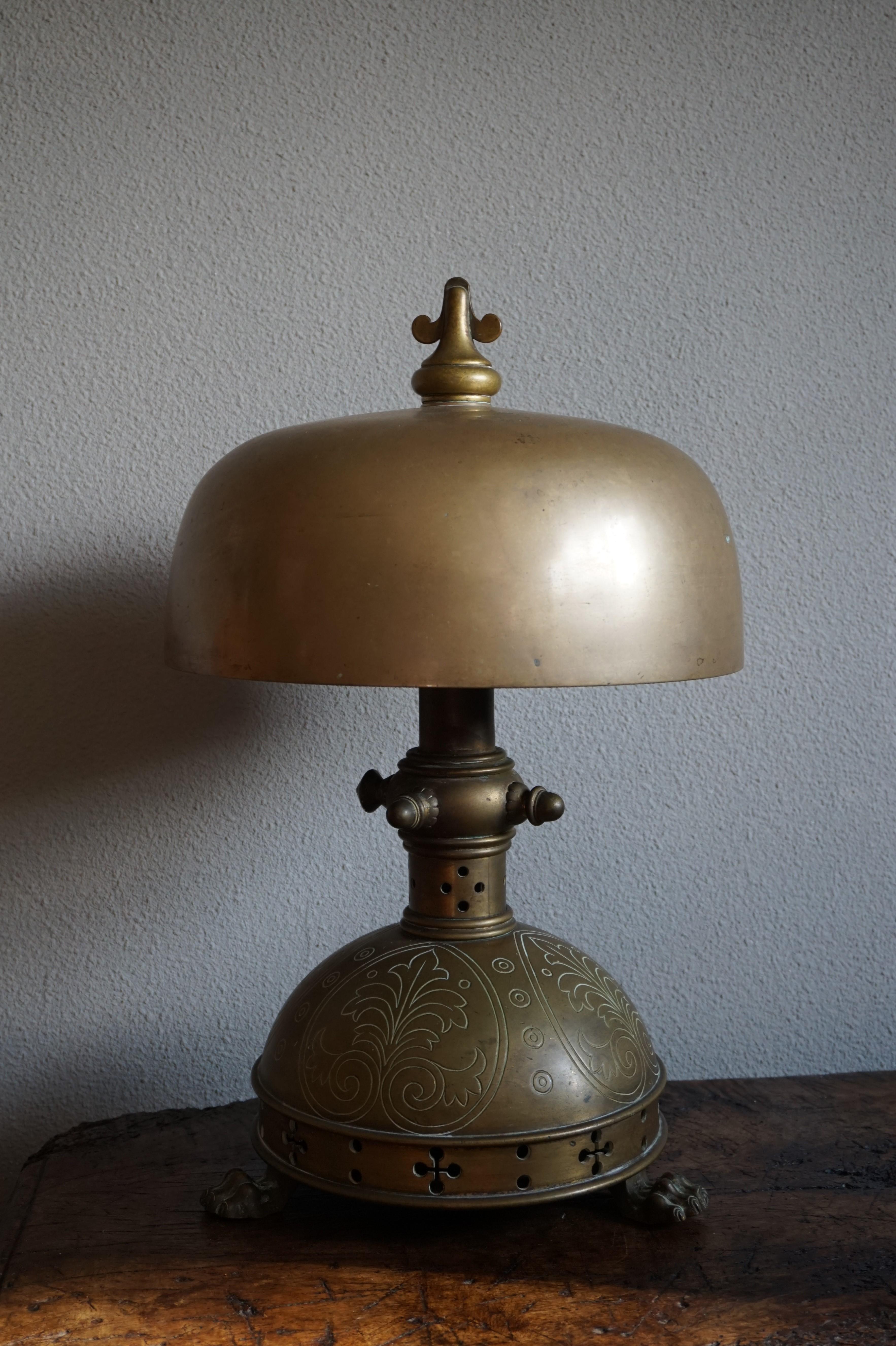 Unique 1800s Gothic Revival Bronze Church Altar Gong Also Usable as Table Lamp 11