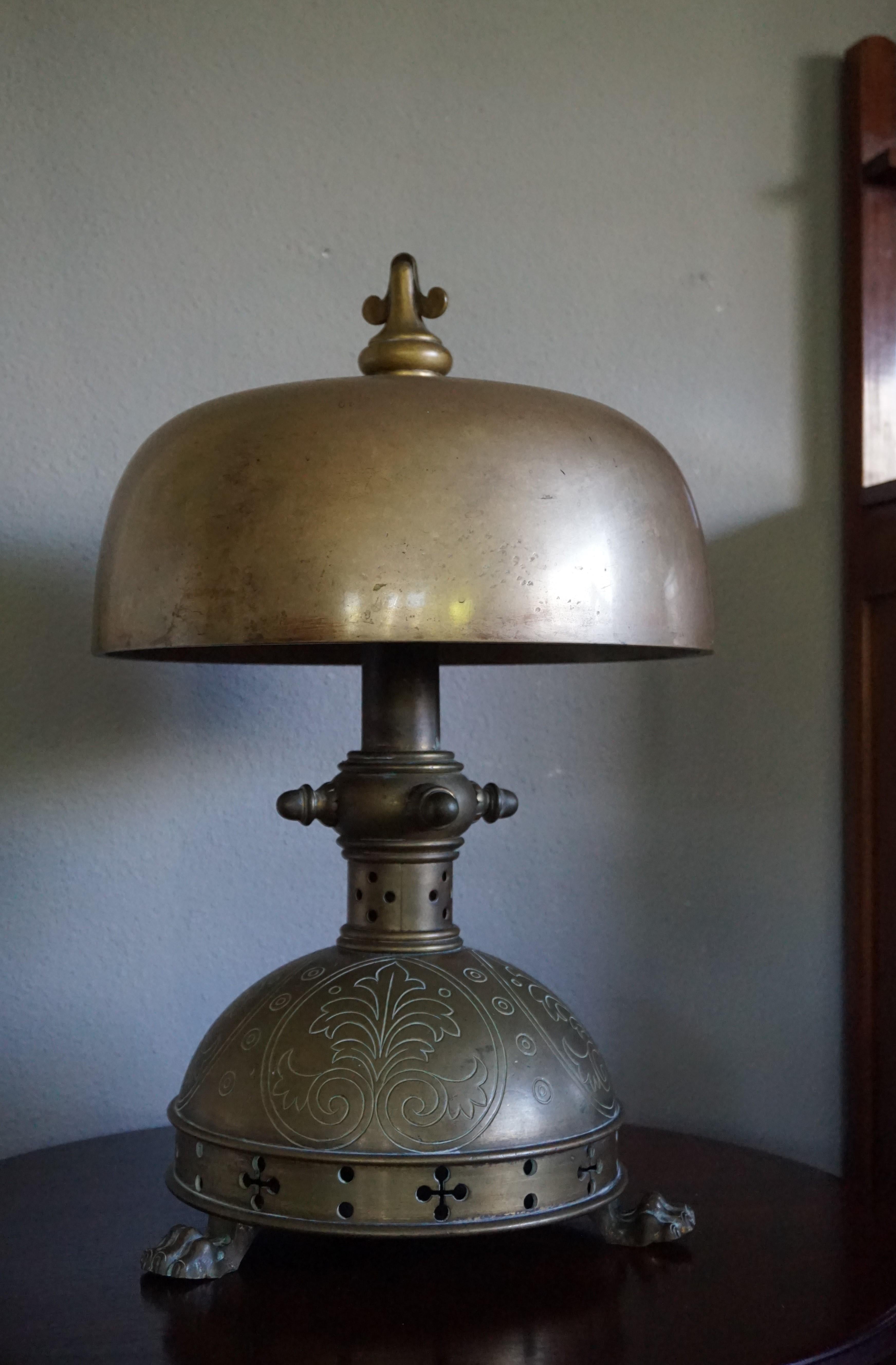 19th Century Unique 1800s Gothic Revival Bronze Church Altar Gong Also Usable as Table Lamp