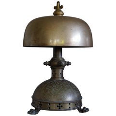 Antique Unique 1800s Gothic Revival Bronze Church Altar Gong Also Usable as Table Lamp
