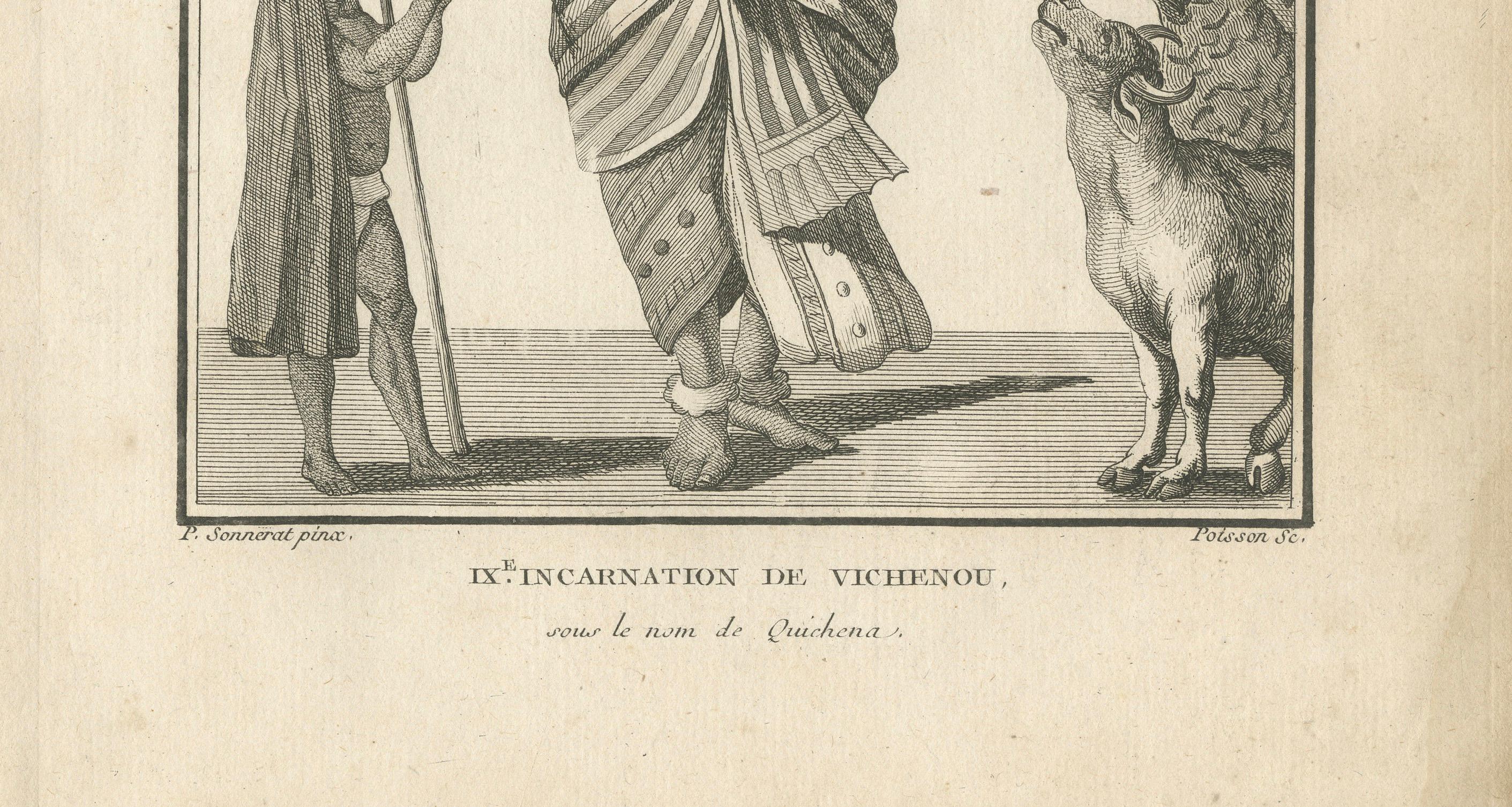 Gravé Impression ancienne unique du Bouddha Vishnu Avatar, gravure hindoue, pièce de collection, 1806 en vente
