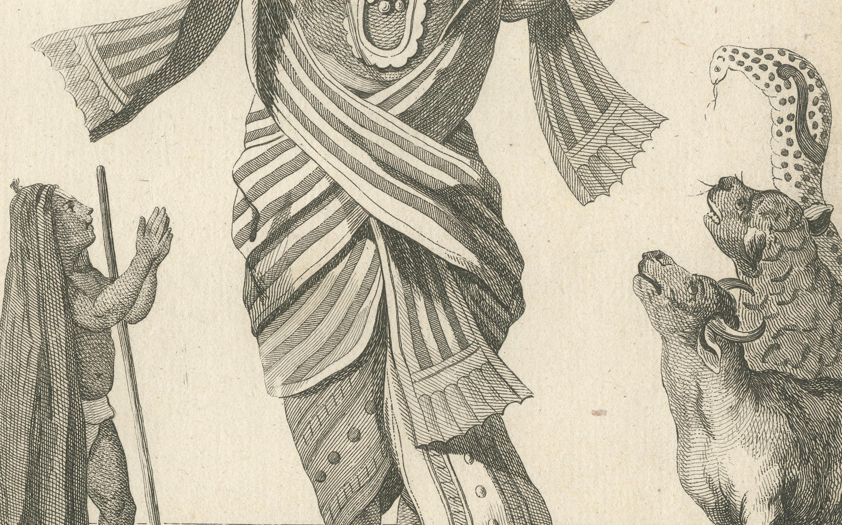 Impression ancienne unique du Bouddha Vishnu Avatar, gravure hindoue, pièce de collection, 1806 Bon état - En vente à Langweer, NL