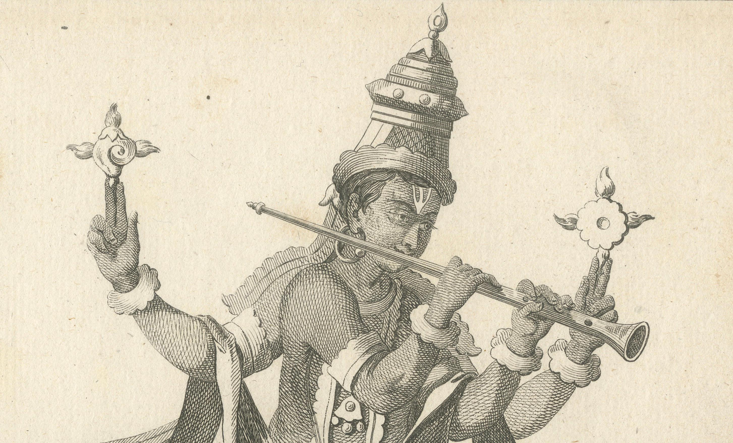 Début du XIXe siècle Impression ancienne unique du Bouddha Vishnu Avatar, gravure hindoue, pièce de collection, 1806 en vente