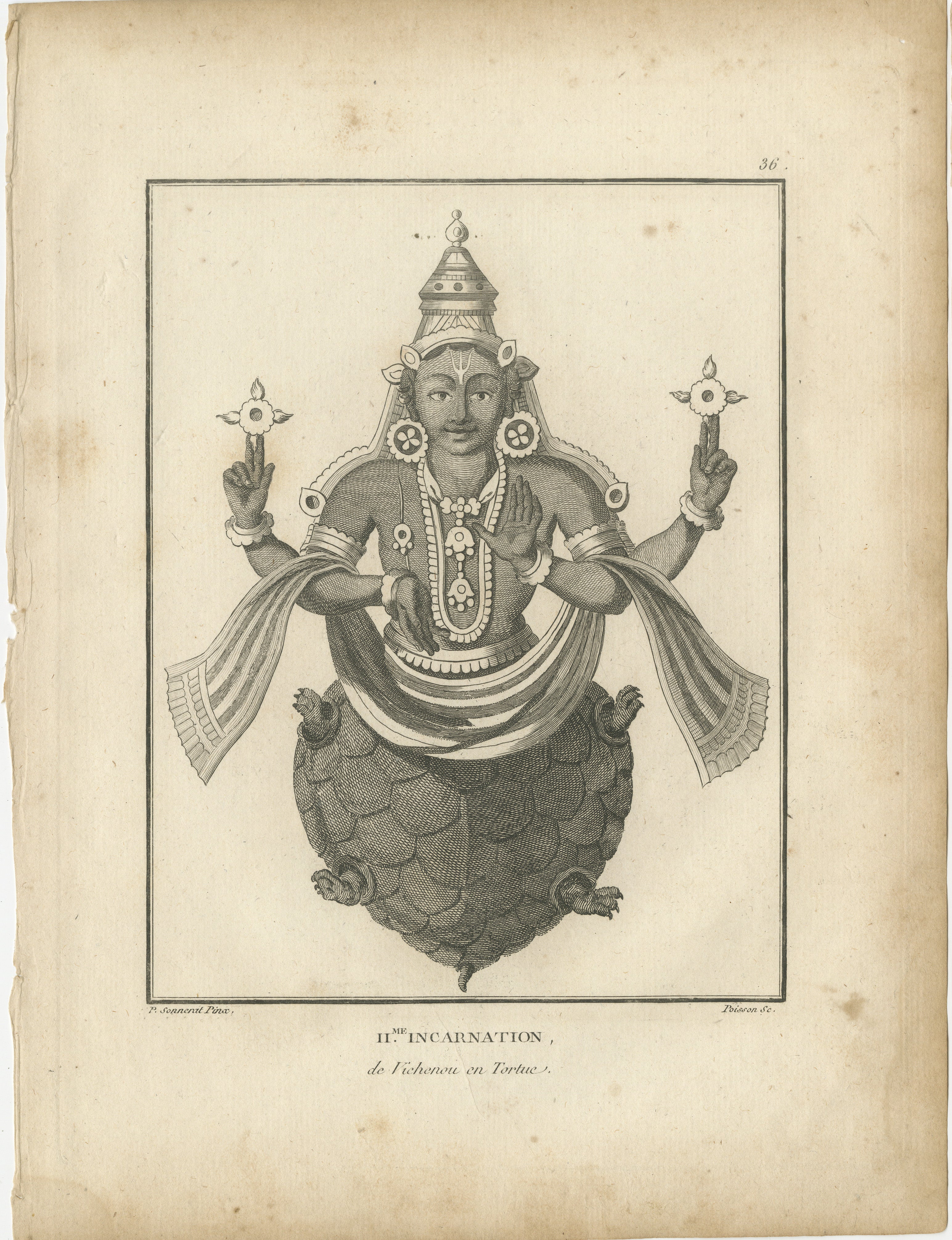 Titre : Unique 1806 Kurma Vishnu Tortue Avatar Antique Print - Hindu Engraving

Description : Cette remarquable estampe ancienne, intitulée 