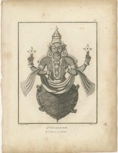 Einzigartiger antiker Kurma Vishnu Schildpatt Avatar-Druck – Hindu-Gravur, 1806