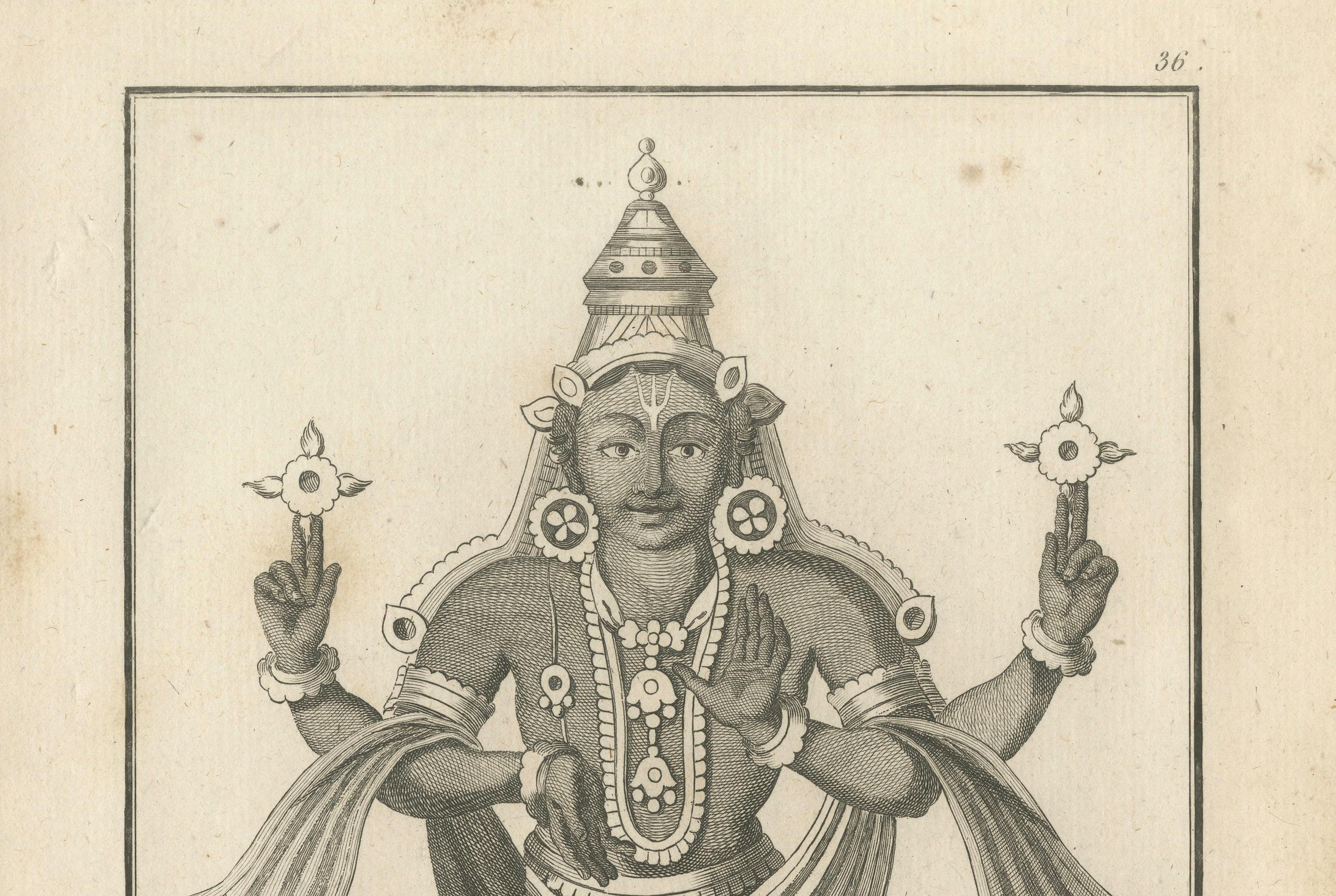 Gravé Impression ancienne unique du Avatar Kurma Vishnu 1806 en écailles de tortue - gravure hindoue en vente