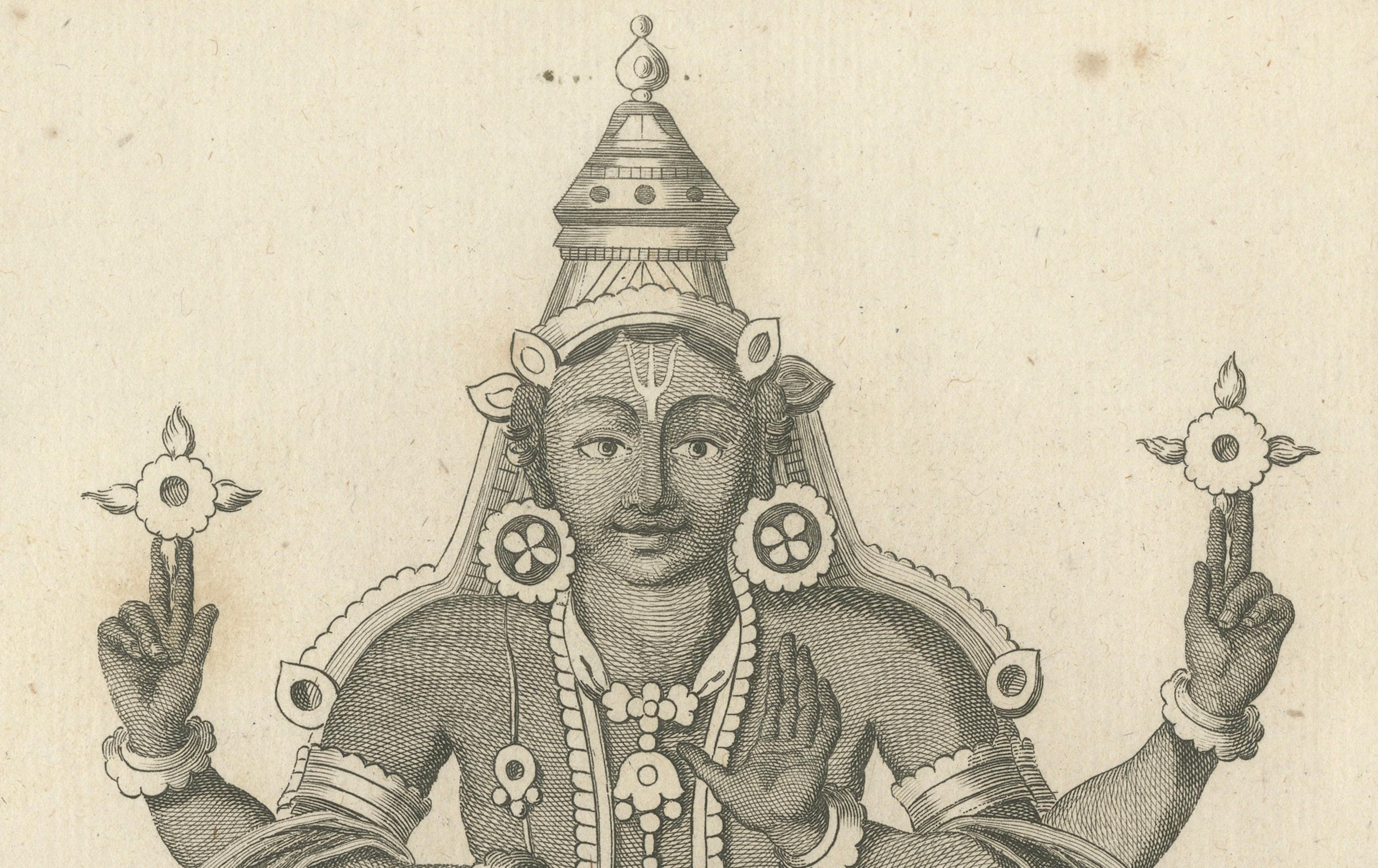 Papier Impression ancienne unique du Avatar Kurma Vishnu 1806 en écailles de tortue - gravure hindoue en vente